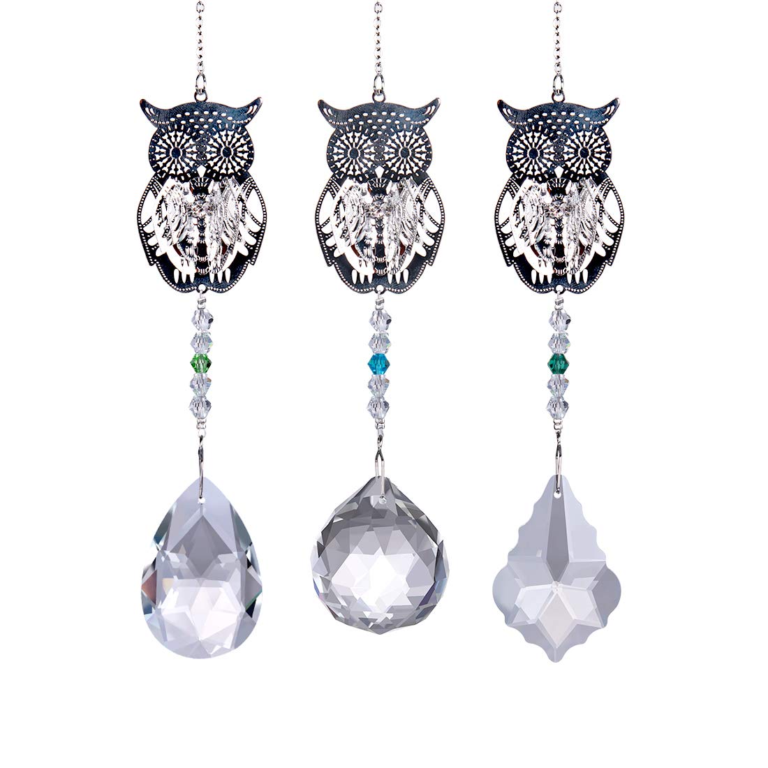 Premium Set of 3 Crystal Ball Prisms - Sun Catcher Hanging Ornament & Rainbow Maker for Windows, Home Decor - Owl Garden Decoration - Perfect for Living Room, Bedroom & Outdoor Spaces (Longsheng Since 2001)
