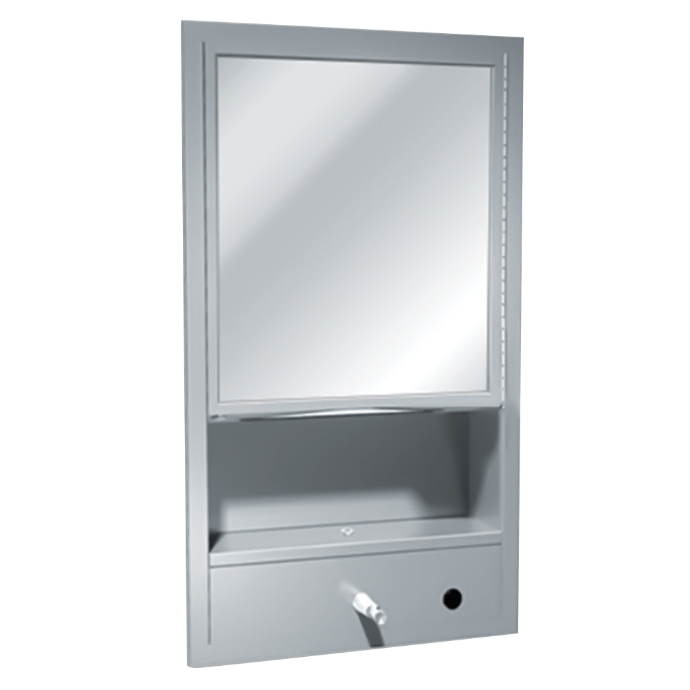 Traditional All-Purpose Wall Mounted Bathroom Cabinet with Shelf, Mirror, Towel Bar & Soap Dispenser - Satin Finish for Bathroom, Kitchen, or Laundry Room Organization