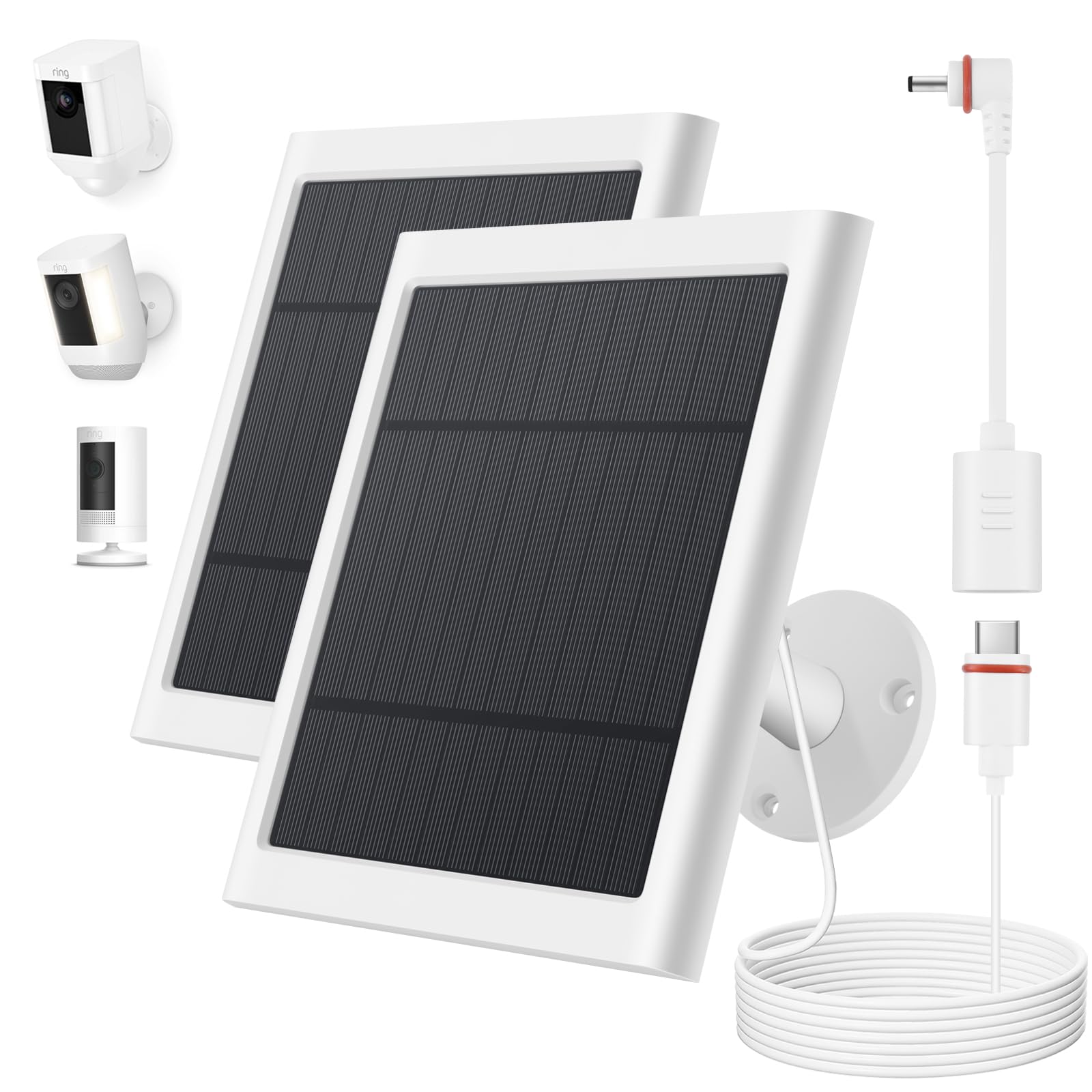 2 Pack 4W Solar Panel Charger for Ring Camera - Compatible with Ring Spotlight & Stick Up Outdoor Battery Cameras - 10ft USB-C to Barrel Plug Cable - Perfect for Outdoor Security & Home Monitoring