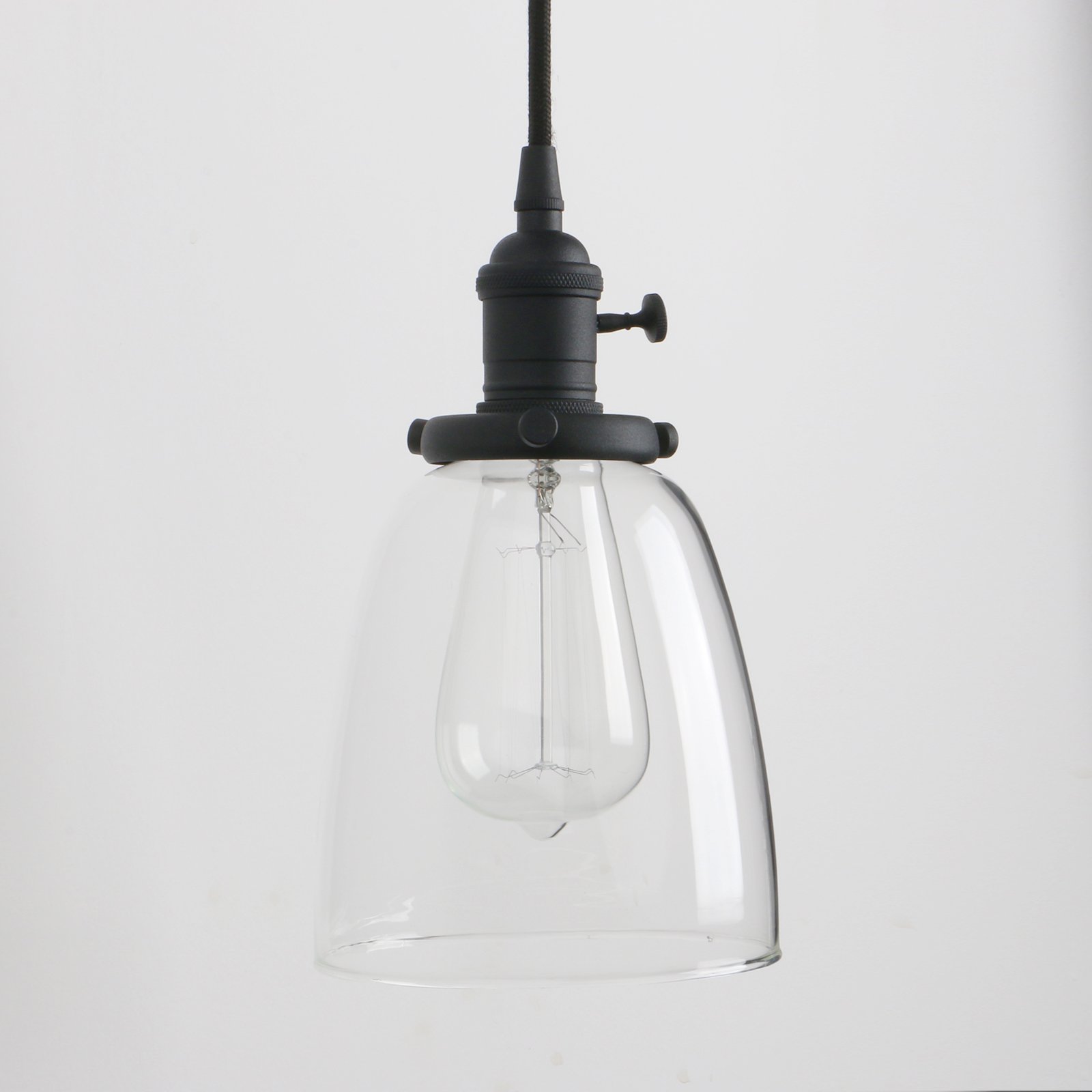 Vintage Rustic Industrial 3-Light Kitchen Island Chandelier - Triple Head Pendant Ceiling Light Fixture with Clear Oval Glass Shades (Black) | Perfect for Farmhouse, Loft & Industrial Style Dining Rooms, Kitchens & Living Spaces