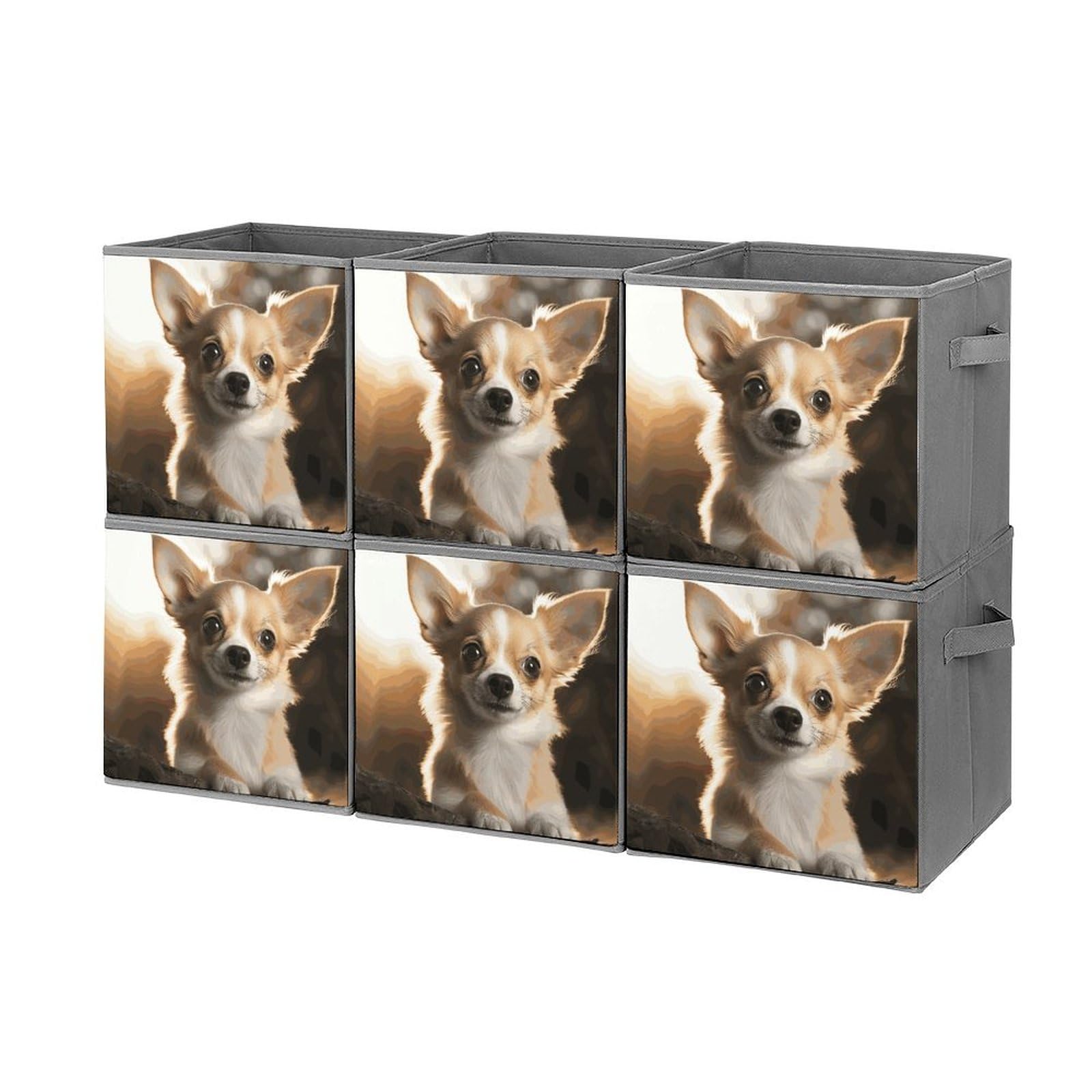 6-Piece Collapsible Storage Bins with Handles - Cute Chihuahua Printed Foldable Organizing Baskets for Shelves, Closet, Bathroom & Home Organization - Space Saving Storage Containers for Toys, Laundry & Household Items