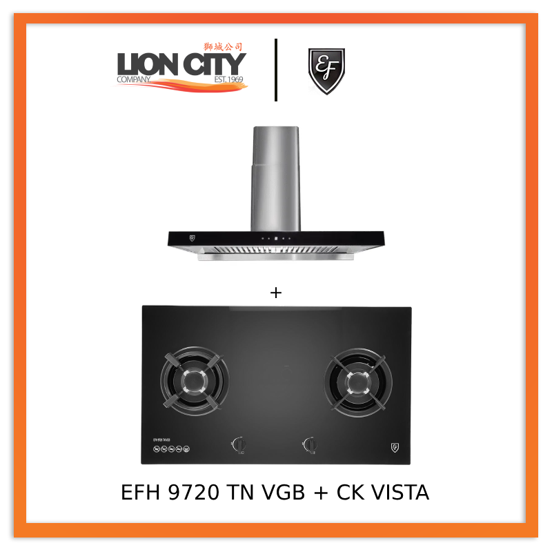 EF EFH 9720 TN VGB Glass Hob & CK VISTA 90CM Cooker Hood Set - Premium Kitchen Appliances for Modern Cooking & Ventilation