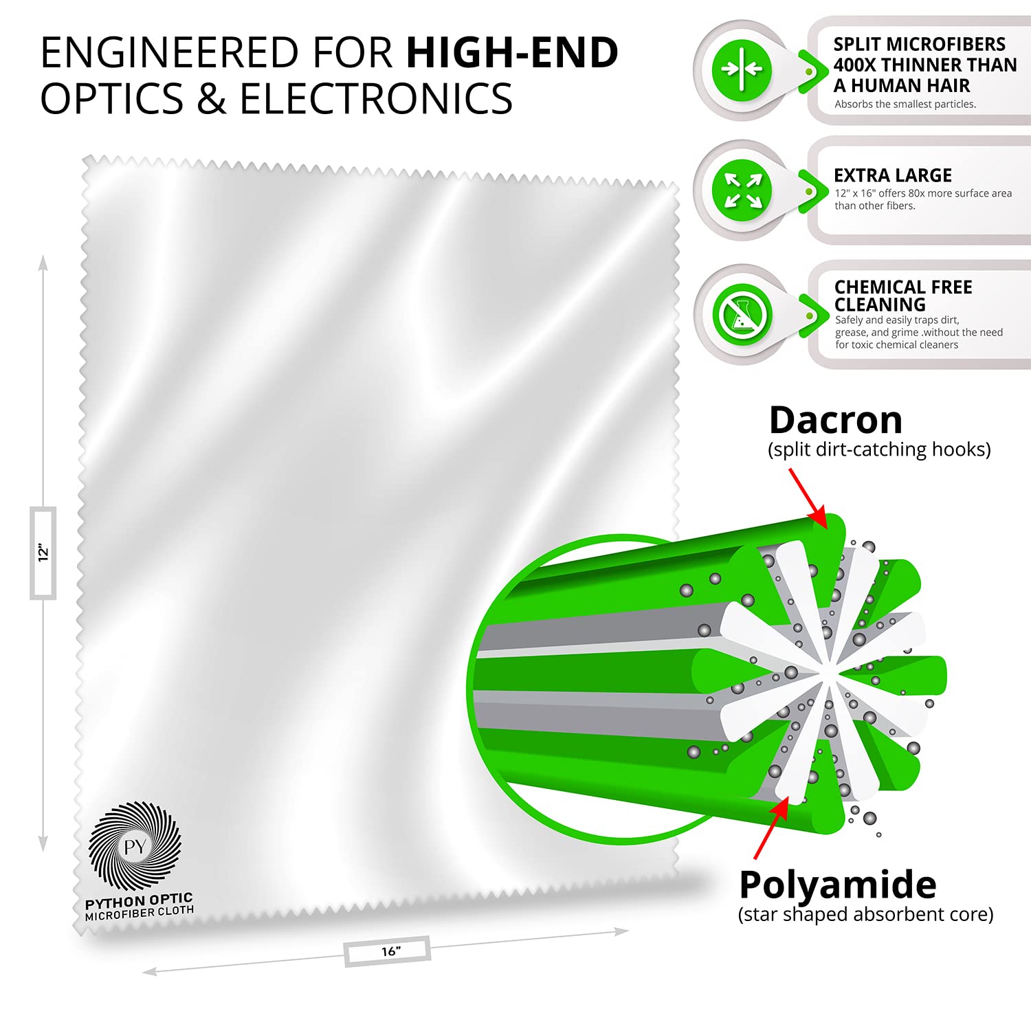 Premium Python OLED Microfiber Cleaning Cloth 12x16 Inch - Scratch-Free Lens & Glasses Cleaner for Apple Devices, TVs, Computers, Zeiss Lenses, Luxury Watches | Safe for Screens, Cameras, Eyewear & Delicate Optics | Perfect for Home, Office & Travel Use