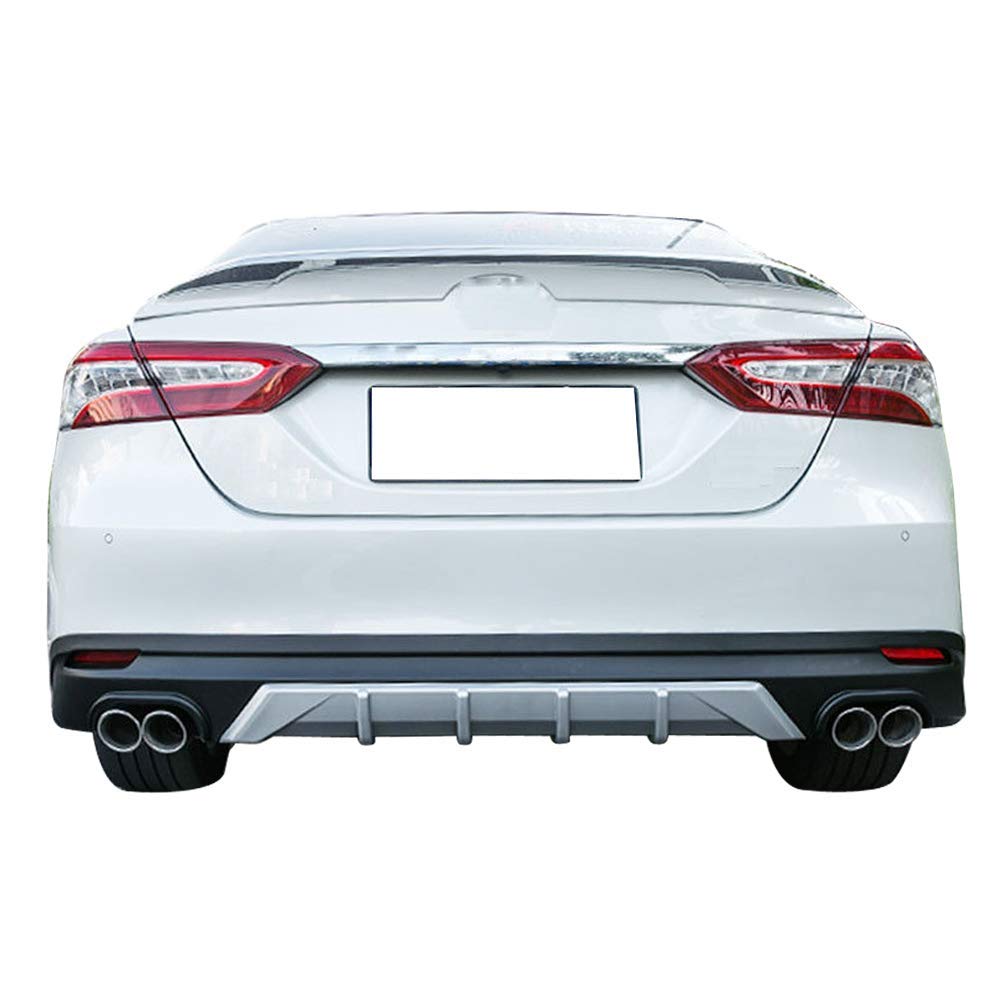IKON MOTORSPORTS V3 Rear Bumper Lip Diffuser for 2018-2024 Toyota Camry - Unpainted Black with Silver Trim PP - Enhances Aerodynamics & Style for Street Racing & Car Shows