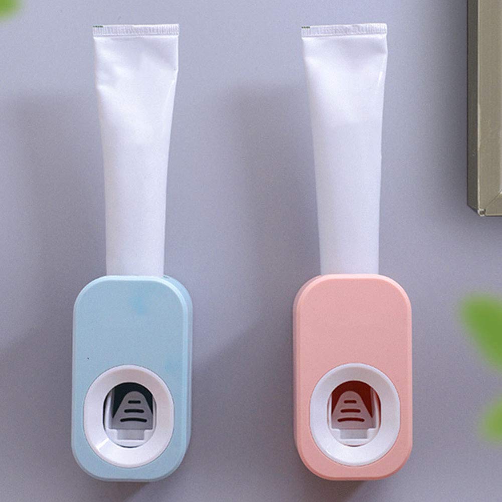 Wall Mounted Toothpaste Dispenser & Toothbrush Holder Set - Space Saving Bathroom Organizer with No Mess Squeeze Design, Pink (Perfect for Small Bathrooms, RVs, Dorm Rooms & Travel)