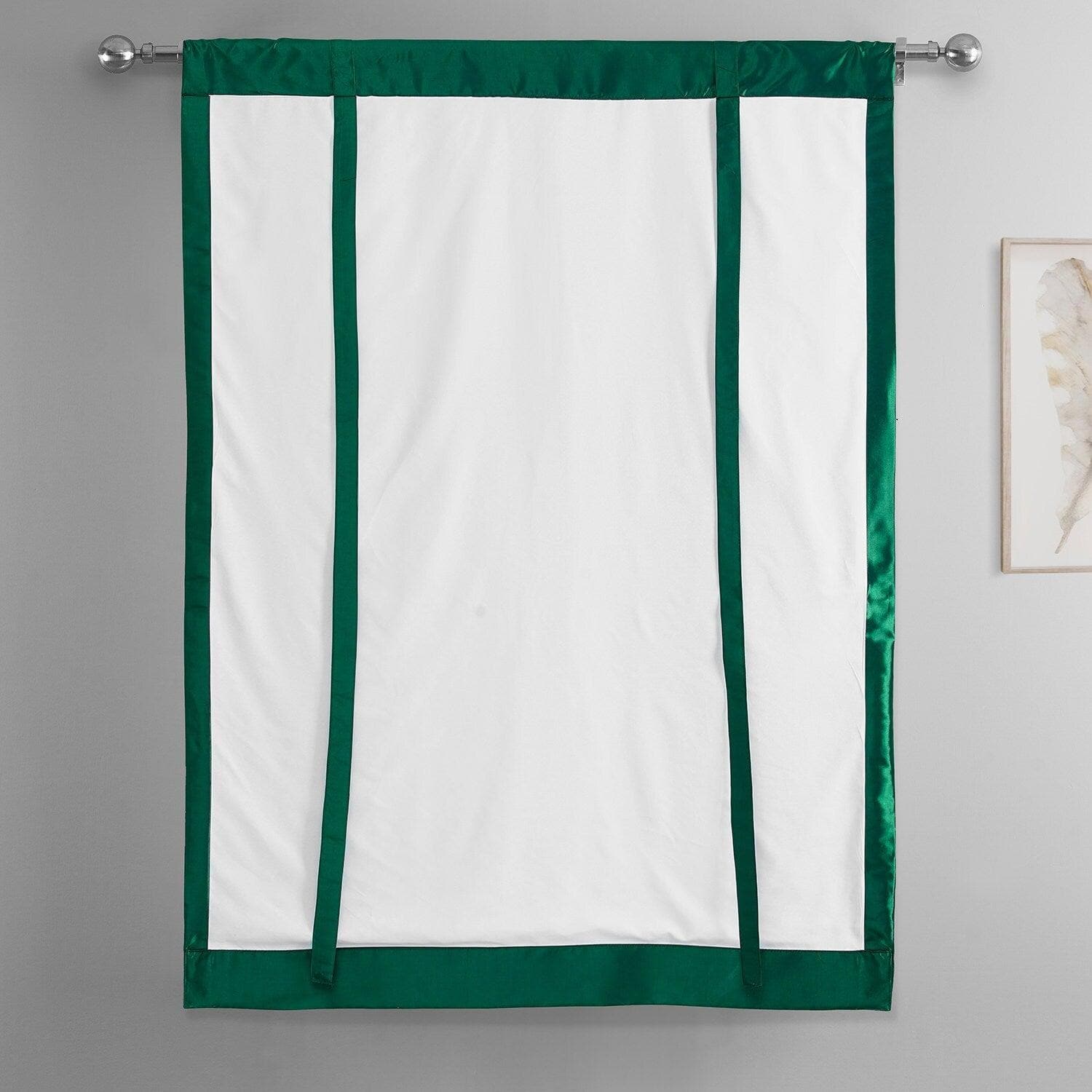 Emerald Green Solid Faux Silk Taffeta Blackout Window Curtains - Elegant Room Darkening Tie-Up Shades for Bedroom, Living Room & Nursery (Set of 2)