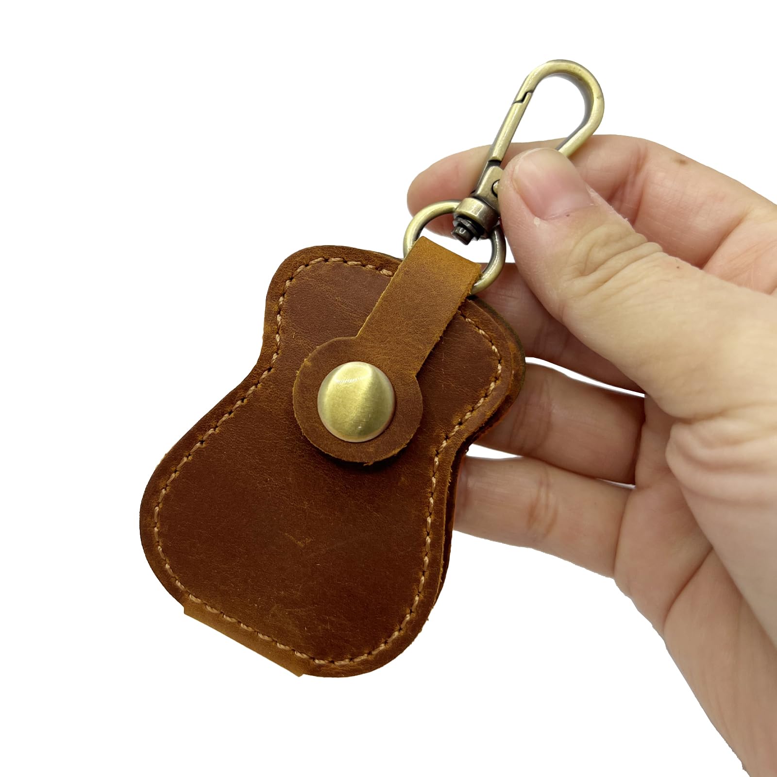 Premium Genuine Leather Guitar Pick Holder Keychain - Compact 4-Pick Storage Case with Hook - Portable Guitar Accessories for Musicians - Perfect for Guitarists, Bass Players & Travel Use