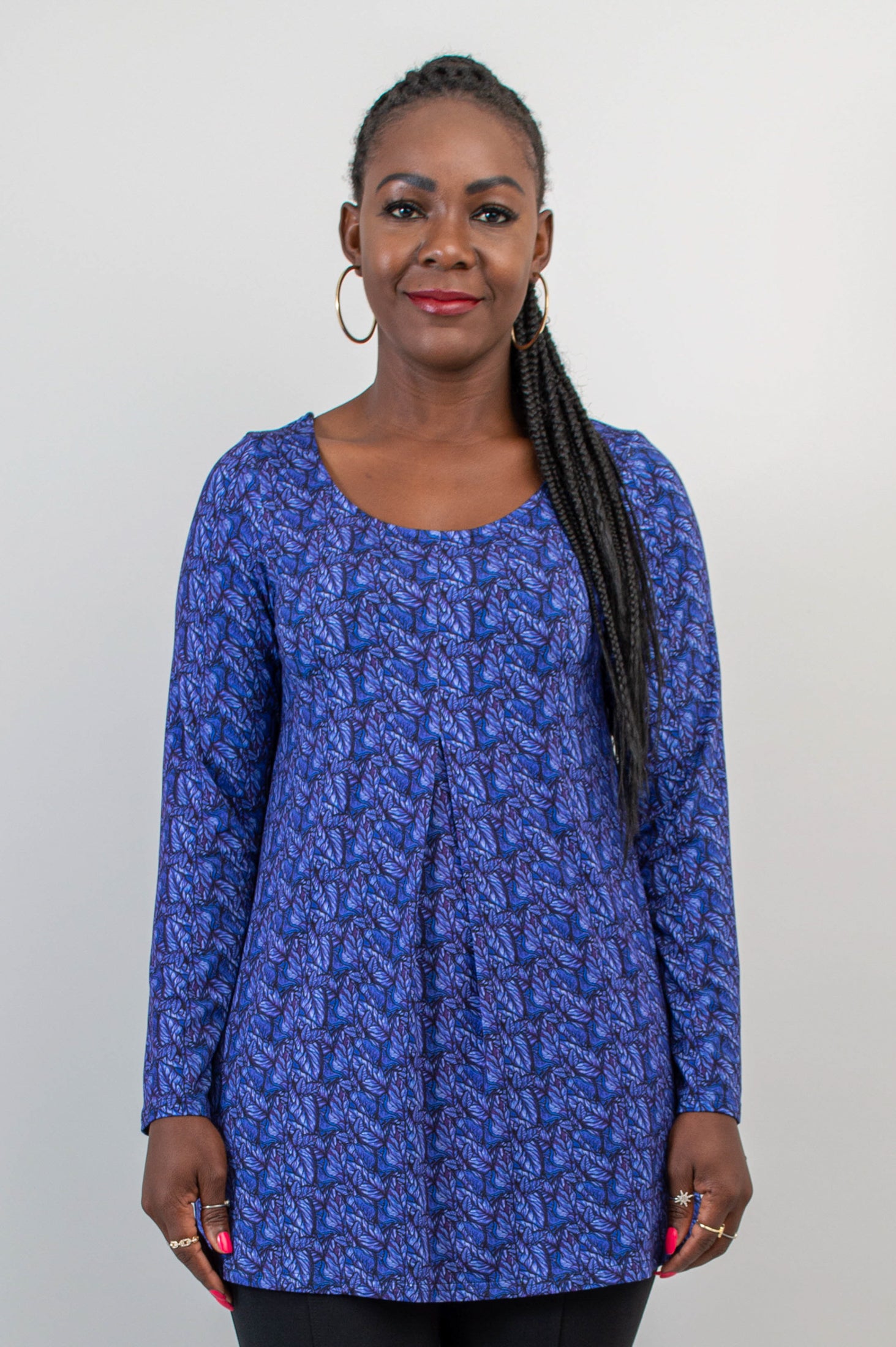 Franca Long Sleeve Top in Midnight Leaves Print - Soft Bamboo Fabric for Women | Perfect for Casual Wear, Office Outfits & Layering
