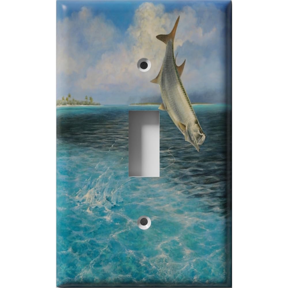 Leaping Fish Decorative Light Switch Cover - Single Toggle Wall Plate for Home Decor | Bathroom, Bedroom & Living Room Wall Art