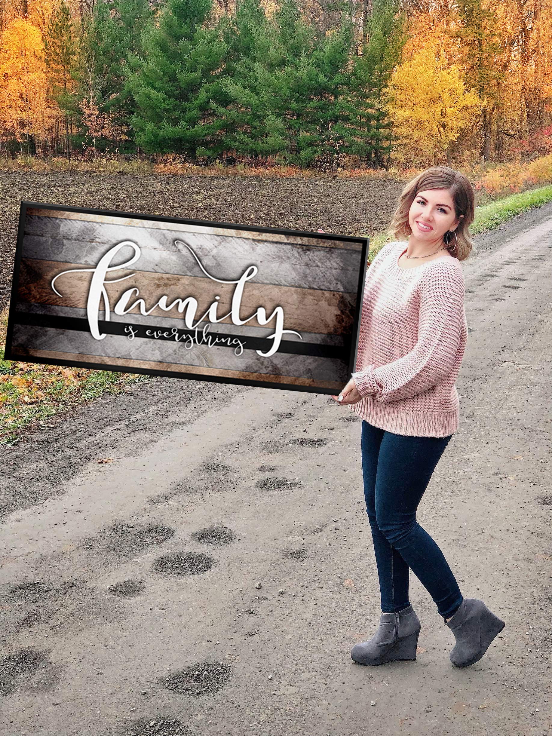 Family Is Everything Wall Art - Framed Canvas Print for Living Room & Farmhouse Decor - Large 42x19 Inch Brown & Black Floating Frame - Perfect for Family Room, Bedroom, or Office Wall Décor