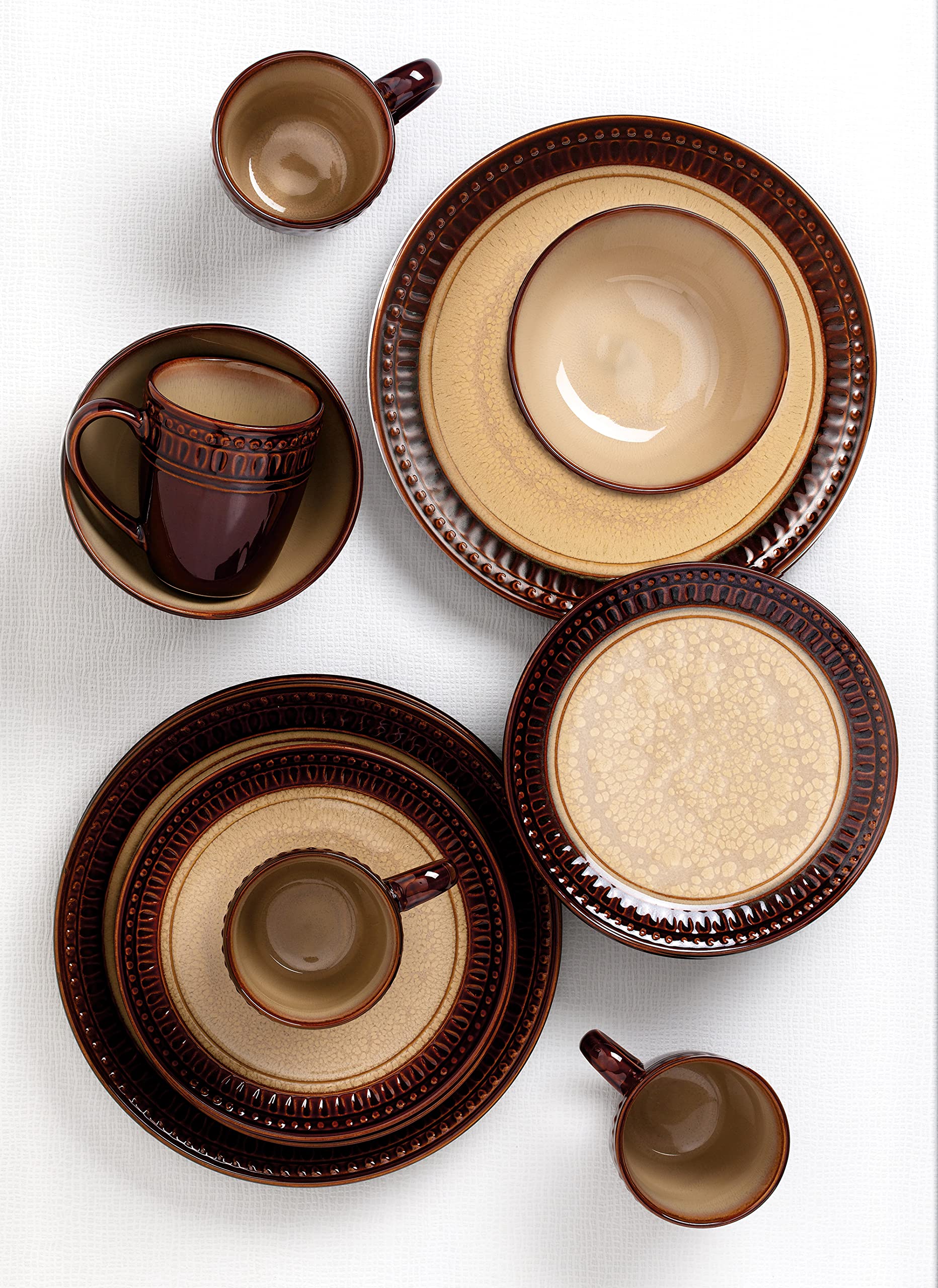 Elegant Modern Stoneware Scroll Dinnerware Set - 16 Piece Mojave Collection for Parties, Events & Holiday Gatherings - Perfect for Hosting, Entertaining & Special Occasions