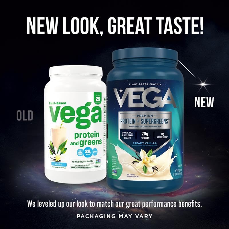 Vega Protein and Greens Vanilla Protein Powder - 20g Plant-Based Vegan Protein with Superfoods, Non-GMO, Pea Protein for Men & Women, 1.7 lb | Post-Workout Recovery & Meal Replacement Shake