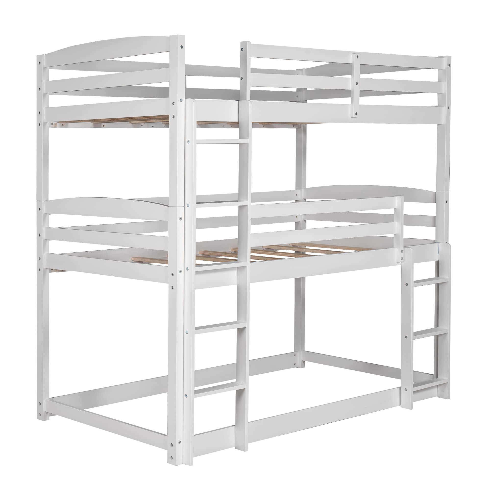 Solid Wood Triple Bunk Bed for Kids - Twin Over Twin Over Twin Bunk Bed Frame with 2 Built-in Ladders & Safety Guardrail, Convertible to Twin Bunk Beds or Loft Bed (White) - Perfect for Small Bedrooms, Kids' Rooms & Space-Saving Solutions