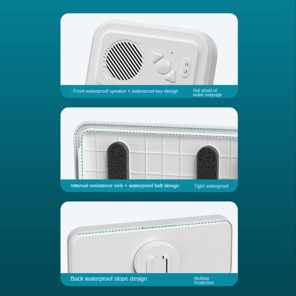 **Wireless Bluetooth Speaker with Waterproof Phone Holder - White | Bathroom, Wall Mount, Home TV & Mobile Phone Stand for Hands-Free Calls & Music**