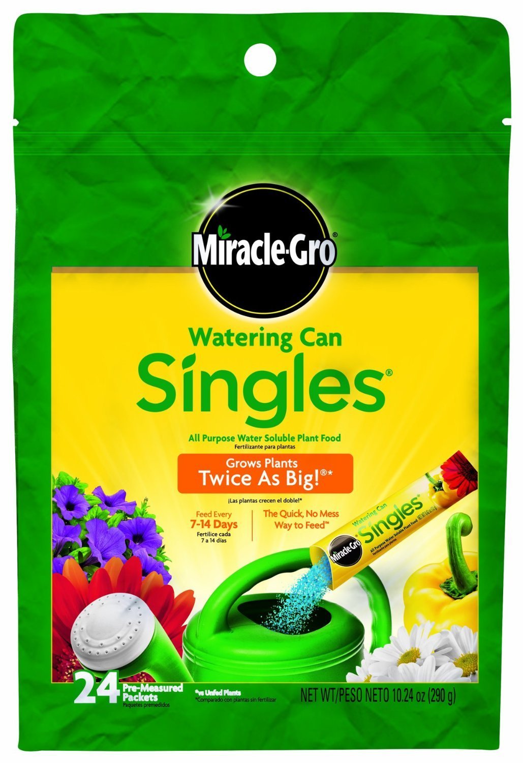Miracle-Gro 1013202 Watering Can Singles - 24 Pre-Measured Packets of All Purpose Plant Food & Fertilizer (2 Pack) for Indoor & Outdoor Plants, Flowers, Vegetables & Garden Care