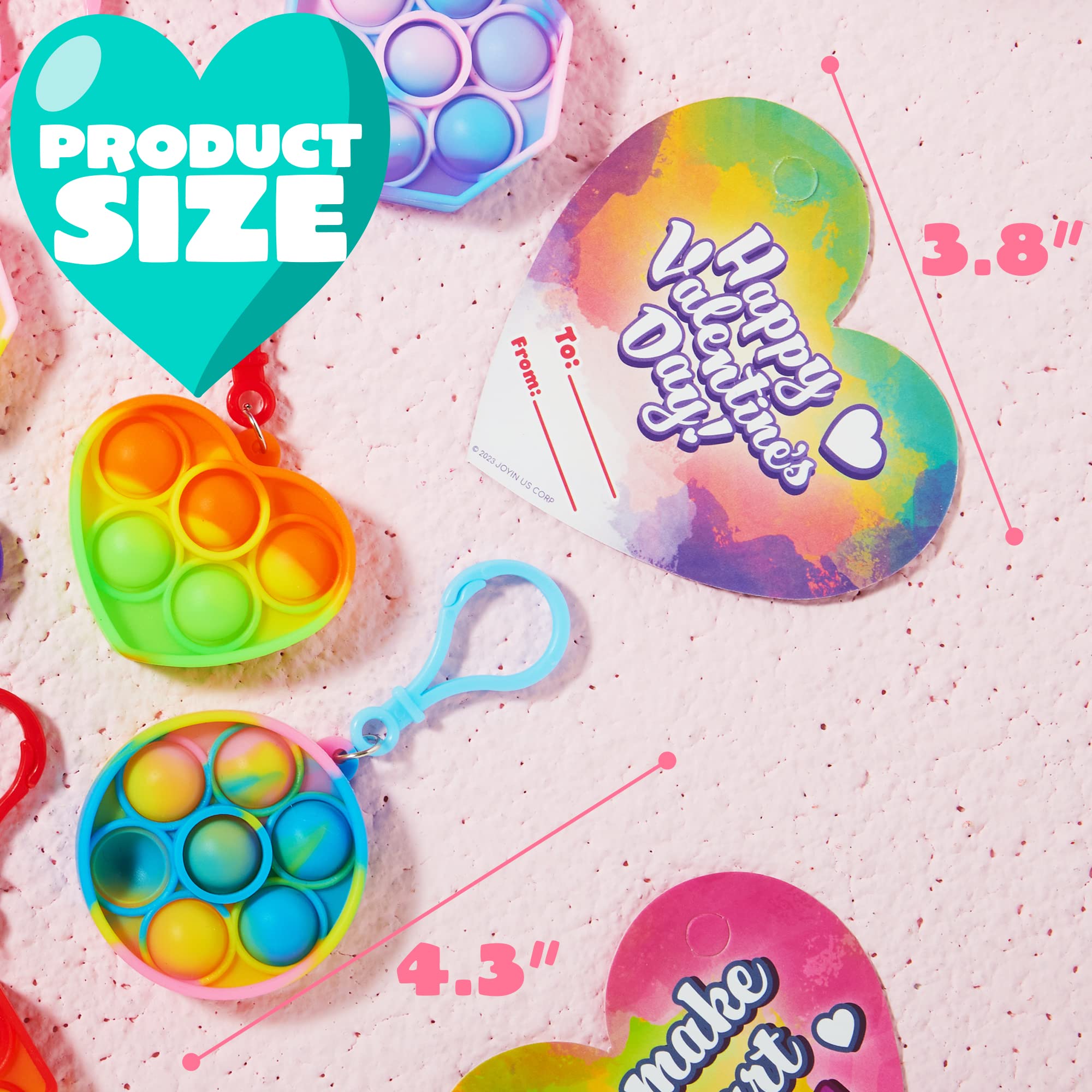 JOYIN 28 Pcs Valentine's Day Gift Cards with Pop Bubble Keychains for Kids - Stress Relief Fidget Toys for Classroom Exchange, Party Favors & Sensory Play - Perfect for Valentine's Day Gifts, School Prizes and Anxiety Relief