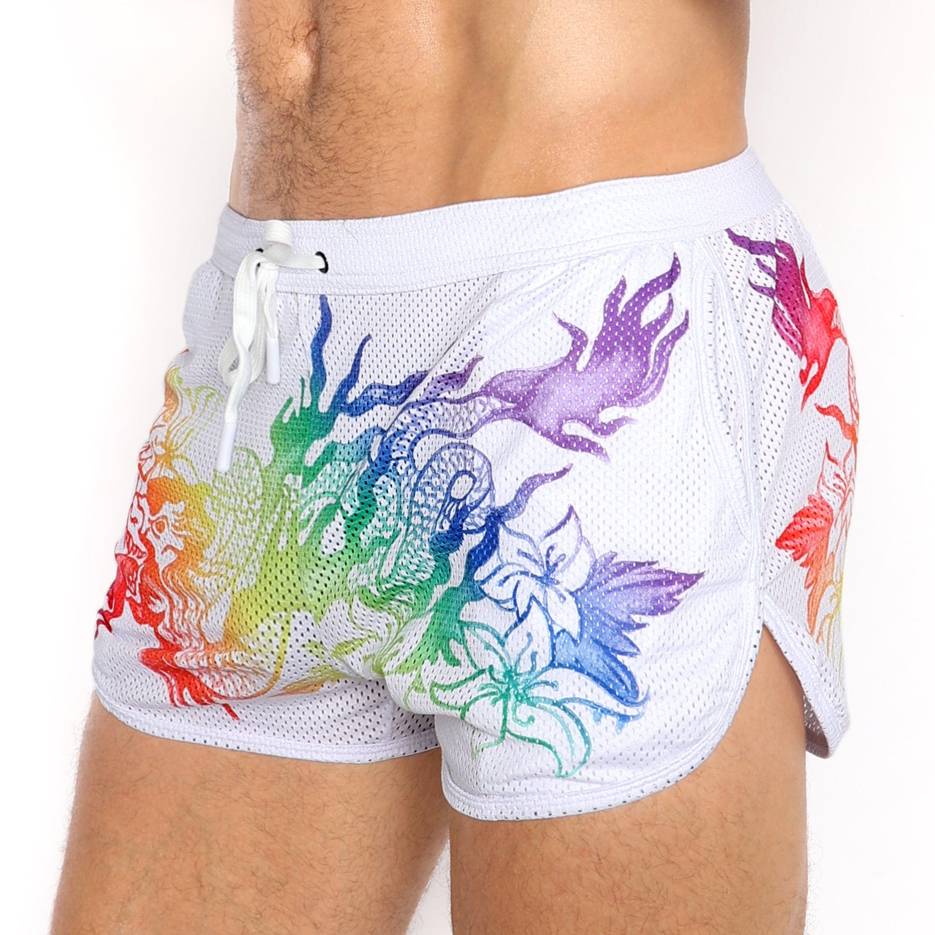Ombre Japanese Dragon Print Mesh Shorts for Men - Breathable Athletic Running Gym Workout Shorts with Pockets | Perfect for Casual Wear, Street Fashion & Summer Outfits