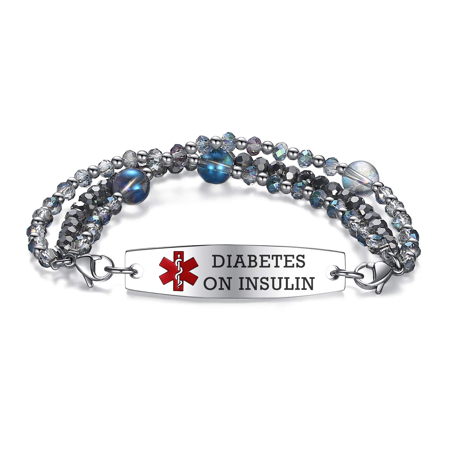 Custom Engraved Medical ID Bracelets for Women - 7.5 Inch Adjustable Beaded Alert Bracelet with Interchangeable Charms | Perfect for Diabetes, Allergies & Emergency Medical Identification