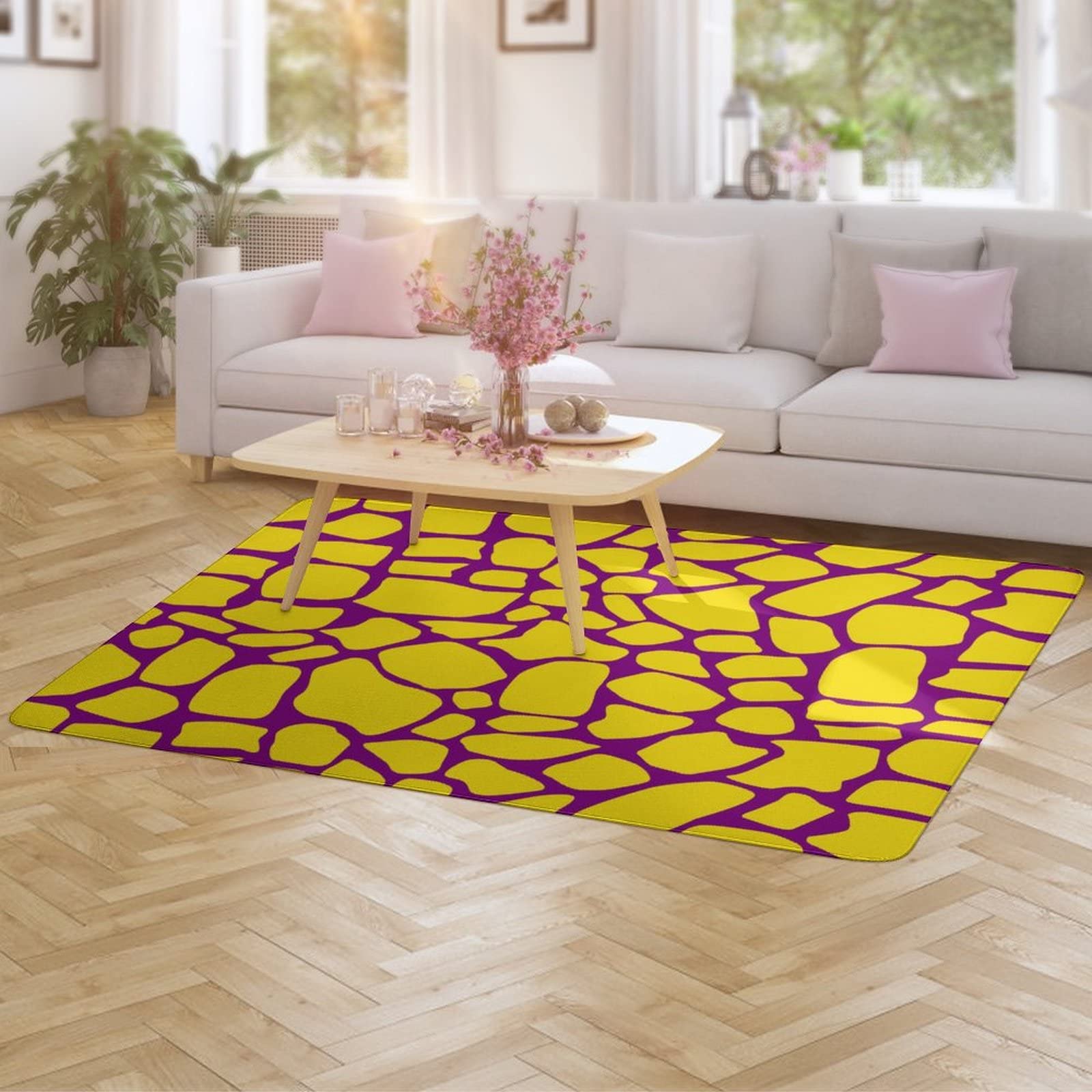 Soft Giraffe Print Animal Texture Kids Rug - Non-Slip Foldable 5x6.5ft Area Rug for Nursery, Playroom, Bedroom & Living Room Decor - Perfect for Girls' Rooms, Teen Dorm & Cozy Home Flooring