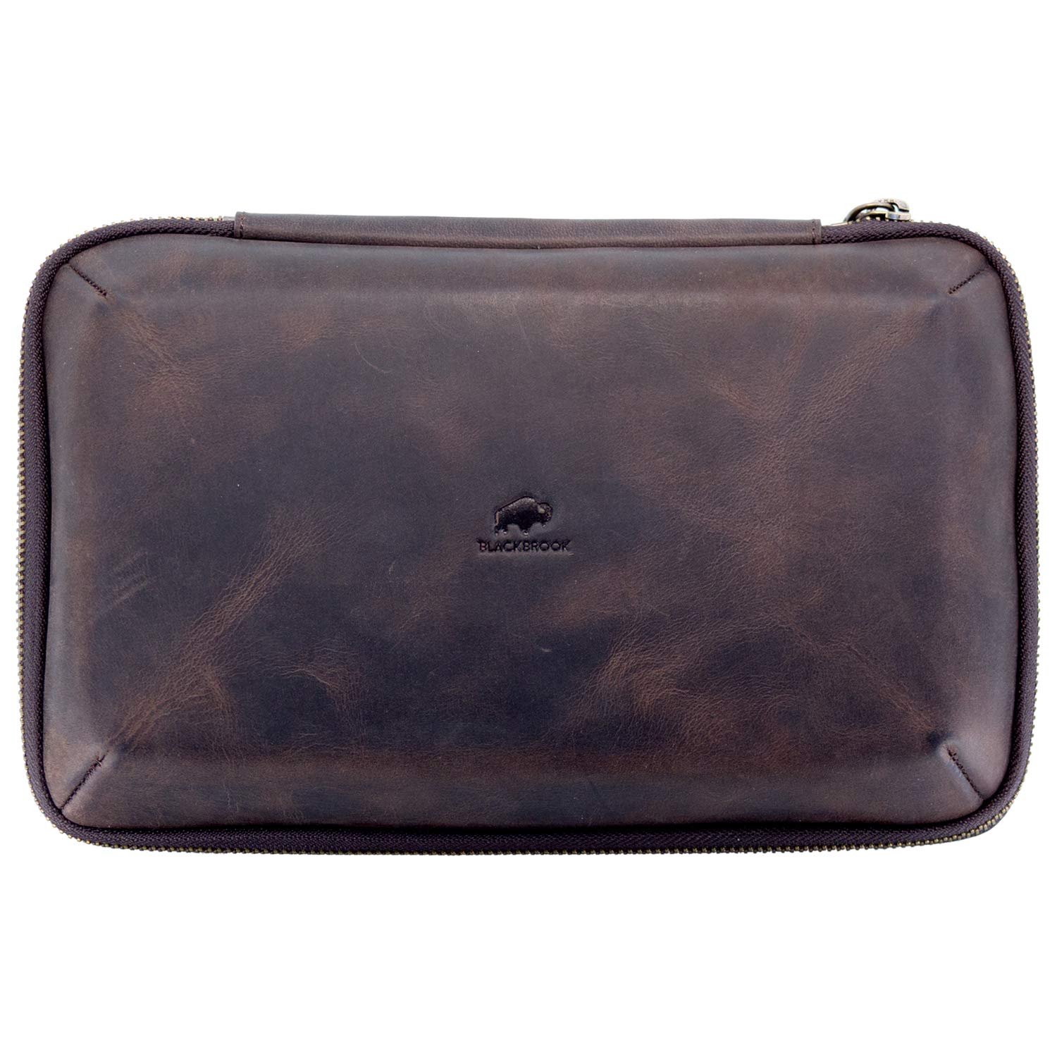 Premium Genuine Leather Electronics Organizer Bag - Large Zippered Travel Cable Pouch with Multiple Pockets for Phone, Laptop, Chargers & Accessories - Perfect for Office, Travel & Daily Cord Management