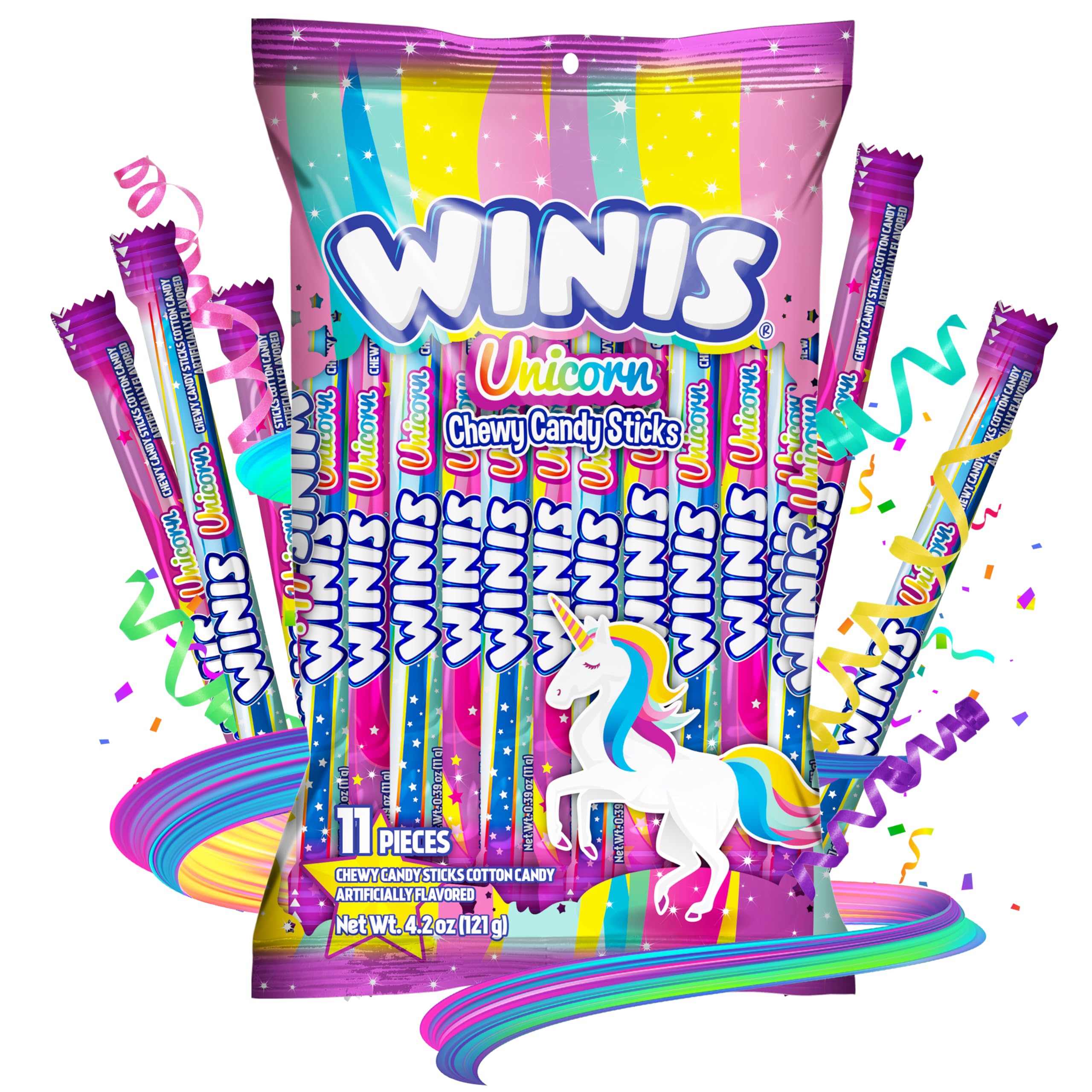 Winis Unicorn Chewy Candy Swirl - Cotton Candy Flavored Bulk Candy (4.3oz Bag, 11 Pieces) | Easter Basket Stuffers, Party Favors, Birthday Treats & Sweet Snacks