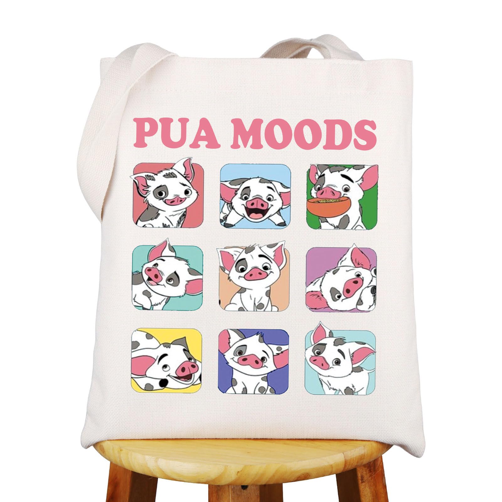 Moana Pua Canvas Tote Bag - Cute Pig Pua Shoulder Bag for Disney Fans, Beach & Shopping, Perfect Gift for Moana Merchandise Lovers