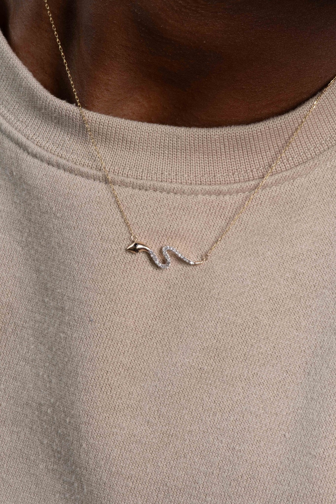 10k Solid Yellow Gold Diamond Snake Necklace - Elegant & Unique Jewelry for Women, Perfect for Parties, Weddings & Special Occasions