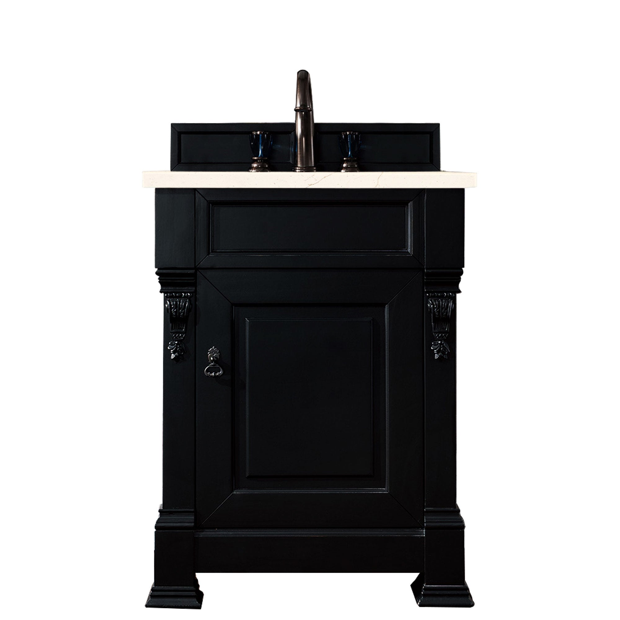 Brookfield 26 Inch Single Bathroom Vanity Set with Antique Black Finish & 3CM Eternal Marfil Quartz Countertop - Perfect for Small Bathrooms, Powder Rooms & Home Renovations