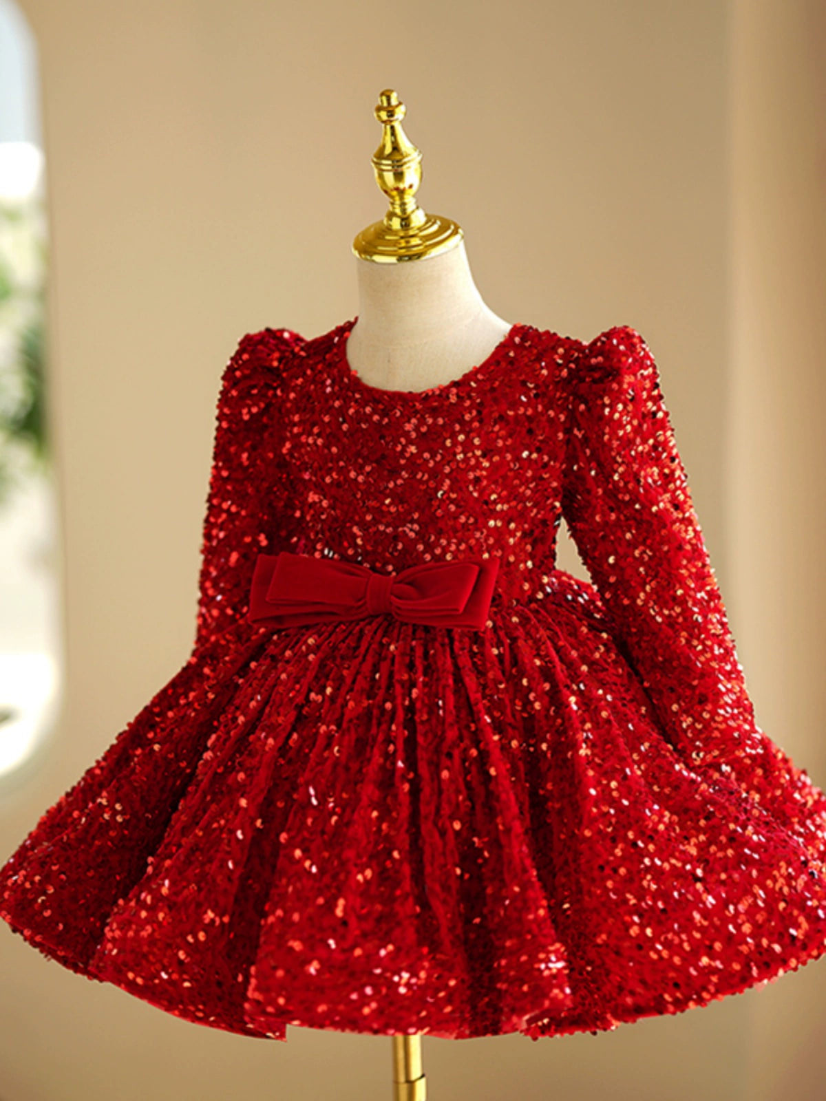 Red Princess Round Tea Length Sequined Flower Girl Dress for Weddings, Pageants & Special Occasions - Elegant & Sparkly Formal Attire