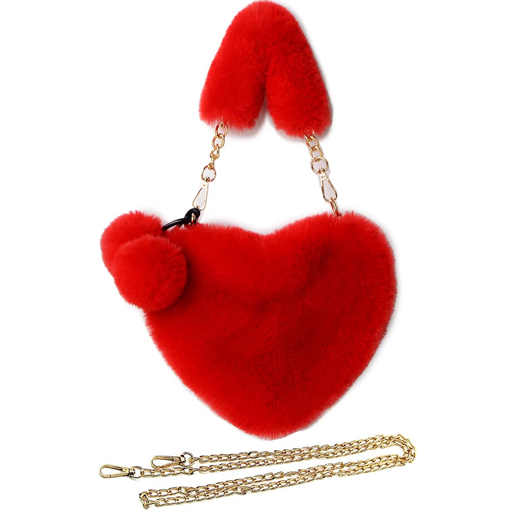 Rejolly Fluffy Faux Fur Heart Shaped Handbag for Women & Girls - Soft Small Shoulder Bag Clutch Purse - Perfect for Parties, Dates, and Everyday Use