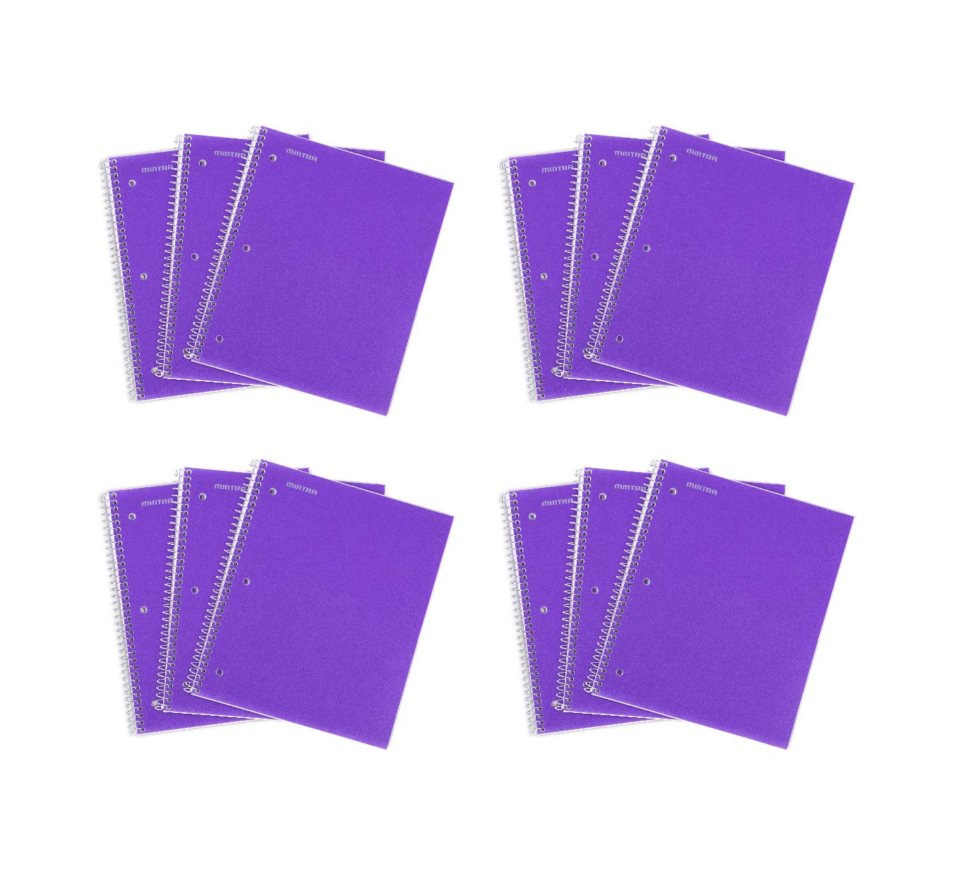 Mintra Durable Spiral Notebook 1 Subject - 12 Pack College Ruled Purple Notebooks, 100 Sheets with Poly Pocket & Moisture Resistant Cover for School, Office, Business Professionals | Perfect for Note Taking, Journaling & Project Planning