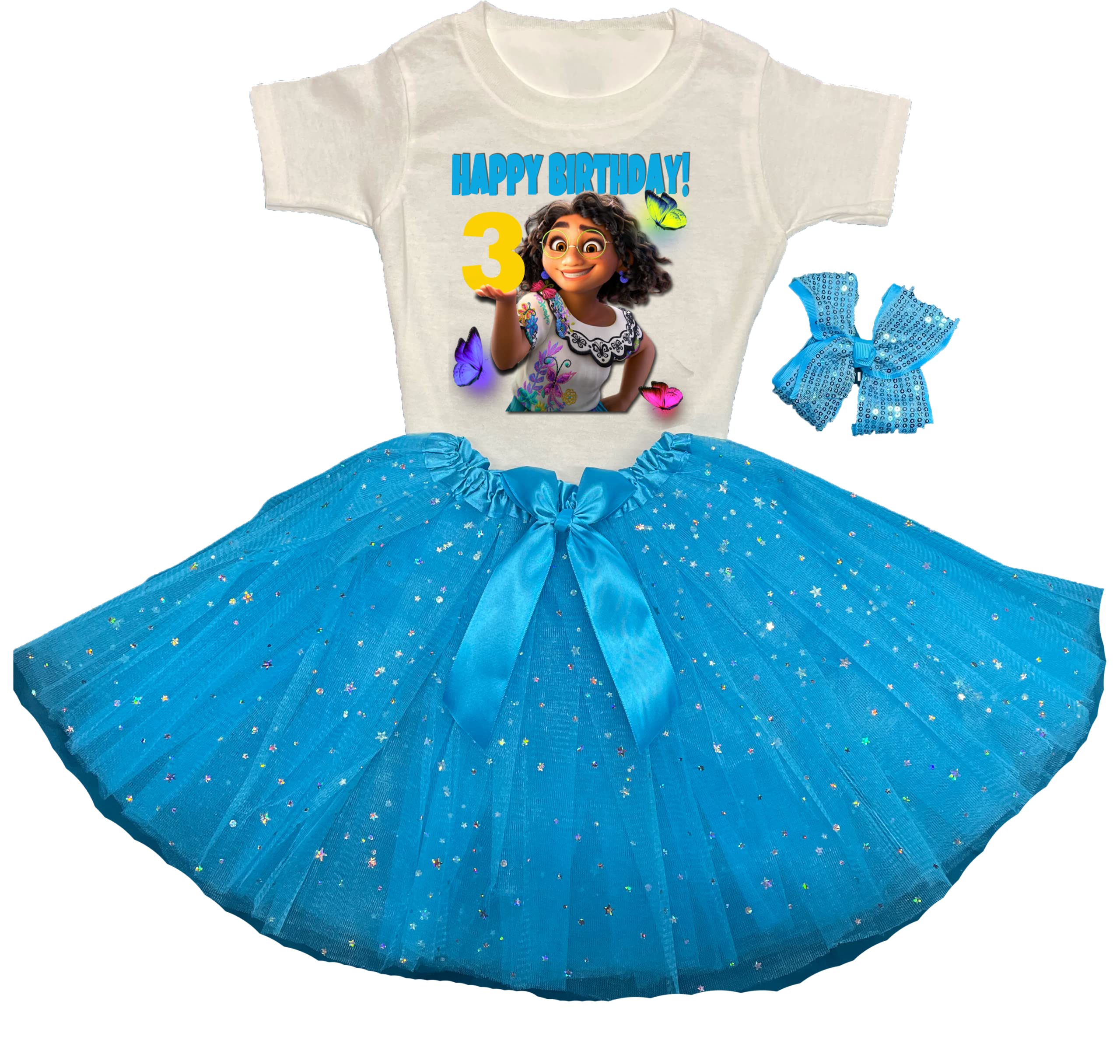 Personalized Mirabel Birthday Tutu Outfit for Girls - 3rd Birthday Party Dress & Shirt Set in Turquoise | Perfect for Disney Themed Parties, Photo Shoots & Special Celebrations