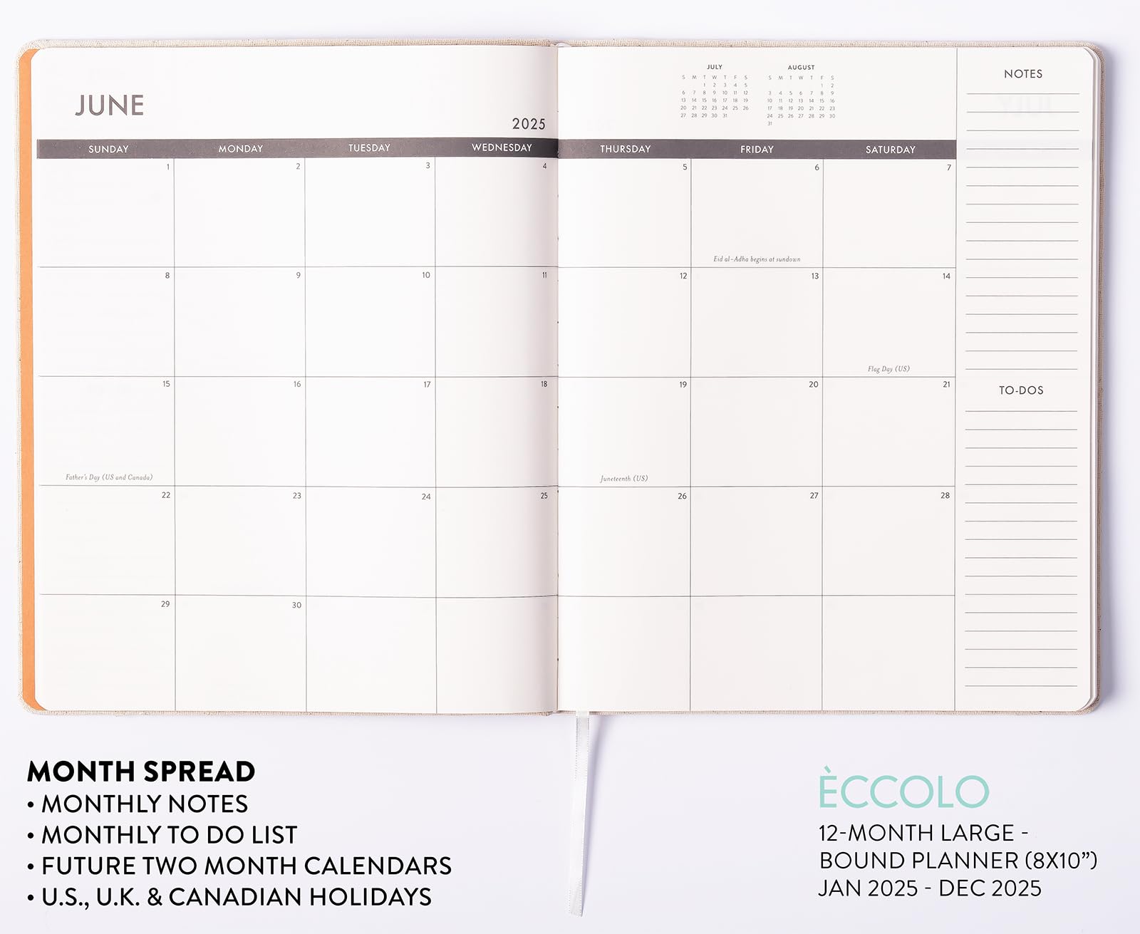 **Eccolo 2025 Large 12-Month Planner - Yearly, Monthly & Weekly Pages with Habit & Gratitude Tracker - Linen Flexi-Cover (8