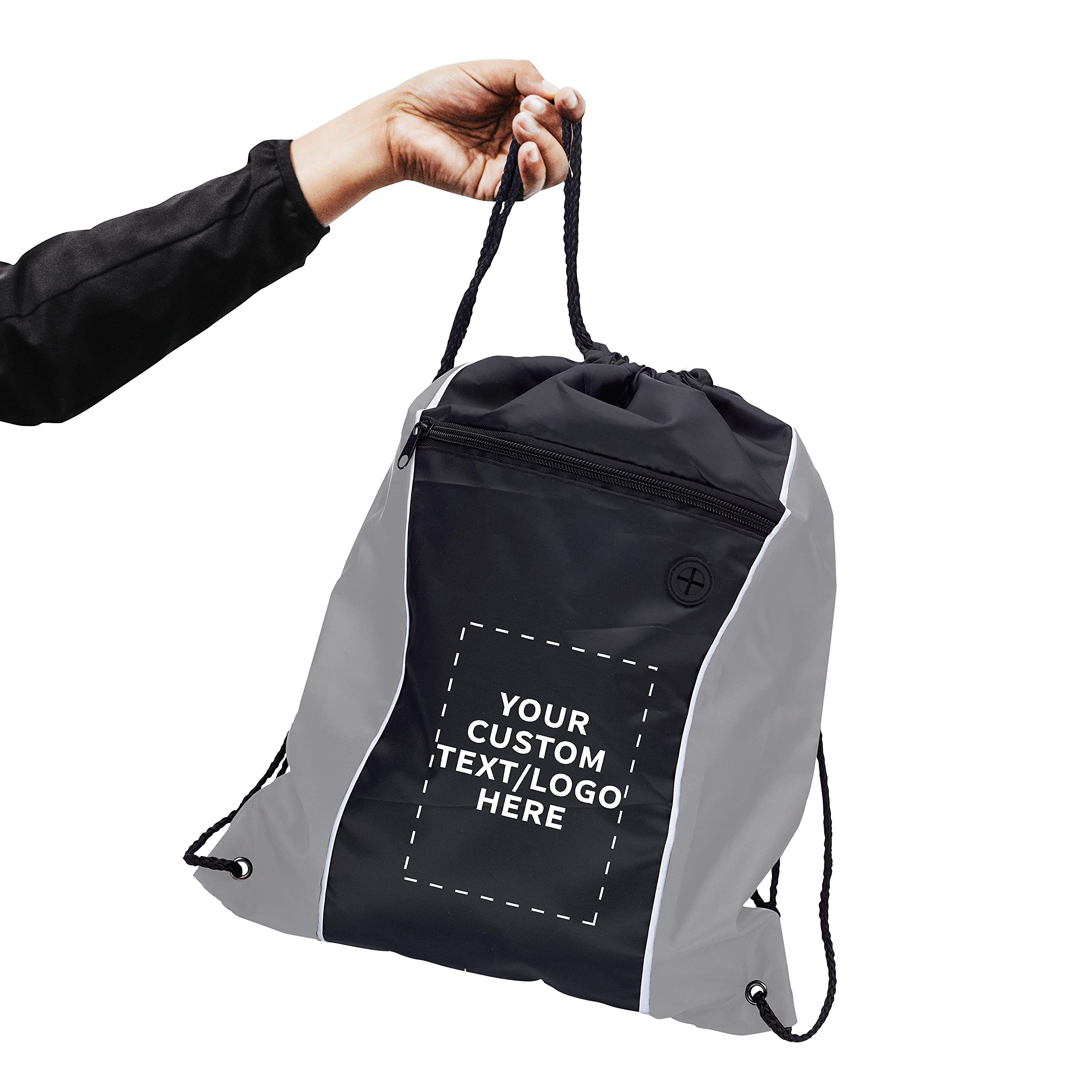 Customizable Two-Tone Drawstring Backpack - 10 Pack Non-Woven Sports Bags with Logo Printing - Durable & Lightweight for Gym, Travel, School & Work - Perfect for Promotions, Events & Team Sports (Grey)