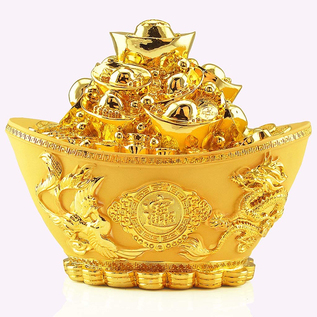 IAOHUO Gold Ingot Sculpture - Feng Shui Piggy Bank for Wealth & Prosperity, Chinese Style Home Office Desk Decor, Perfect Gift for Housewarming & Business Success | Living Room, Office, Study Decor