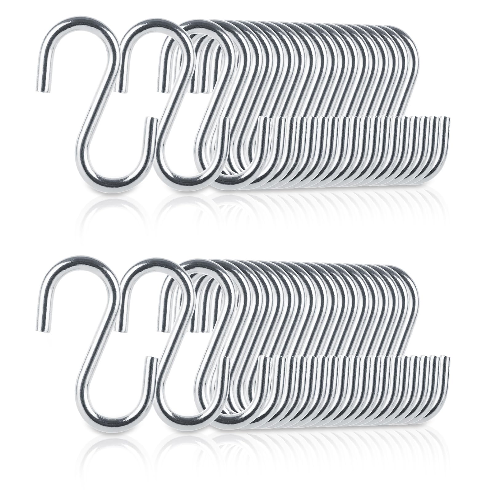 40 Pack 2.2 Inch Stainless Steel S Hooks - Heavy Duty Small S Hooks for Hanging Plants, Kitchen Utensils, Closet Organizers & Garage Storage - Multi-Purpose Hanging Hooks for Home & Office Organization