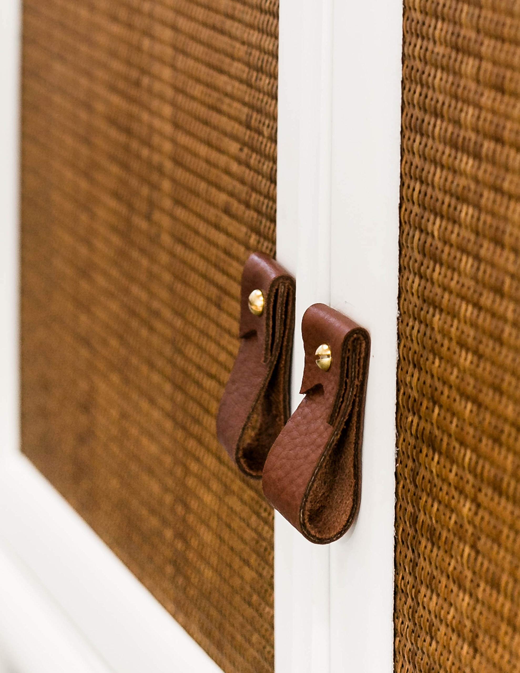 KEYAIIRA - Minimalist Leather and Brass Drawer Pulls - Modern Cabinet Knobs for Kitchen, Dresser & Farmhouse Furniture - Scandinavian Style Hardware for Home Decor & DIY Projects