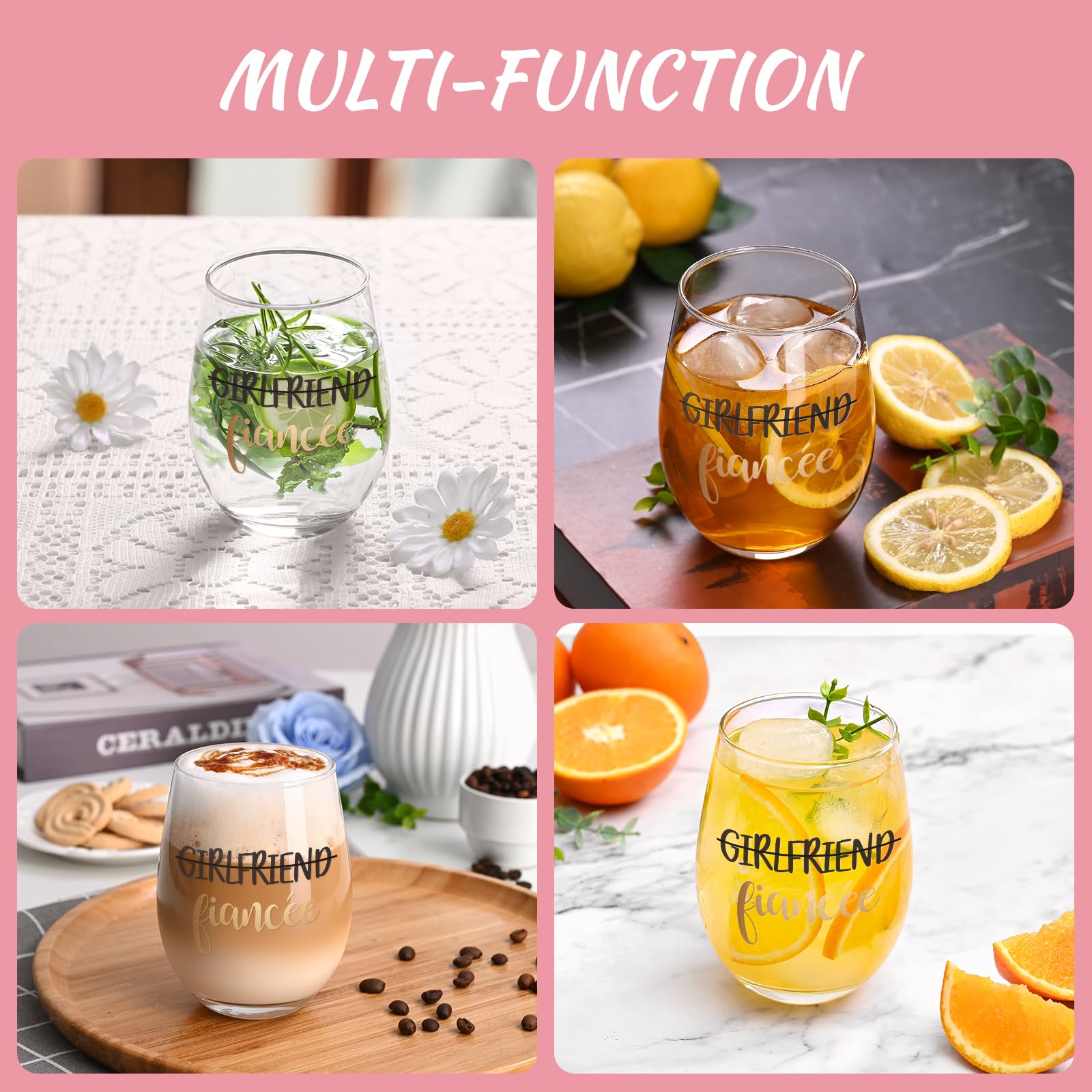 Futtumy 17 oz Wine Glasses for Couples - Romantic Engagement Gifts for Her, Wedding Anniversary Present for Girlfriends, LGBT Valentines & Birthday Gift Idea - Perfect for Newly Engaged Lesbian Couples, Anniversary Celebrations and Romantic Dinners