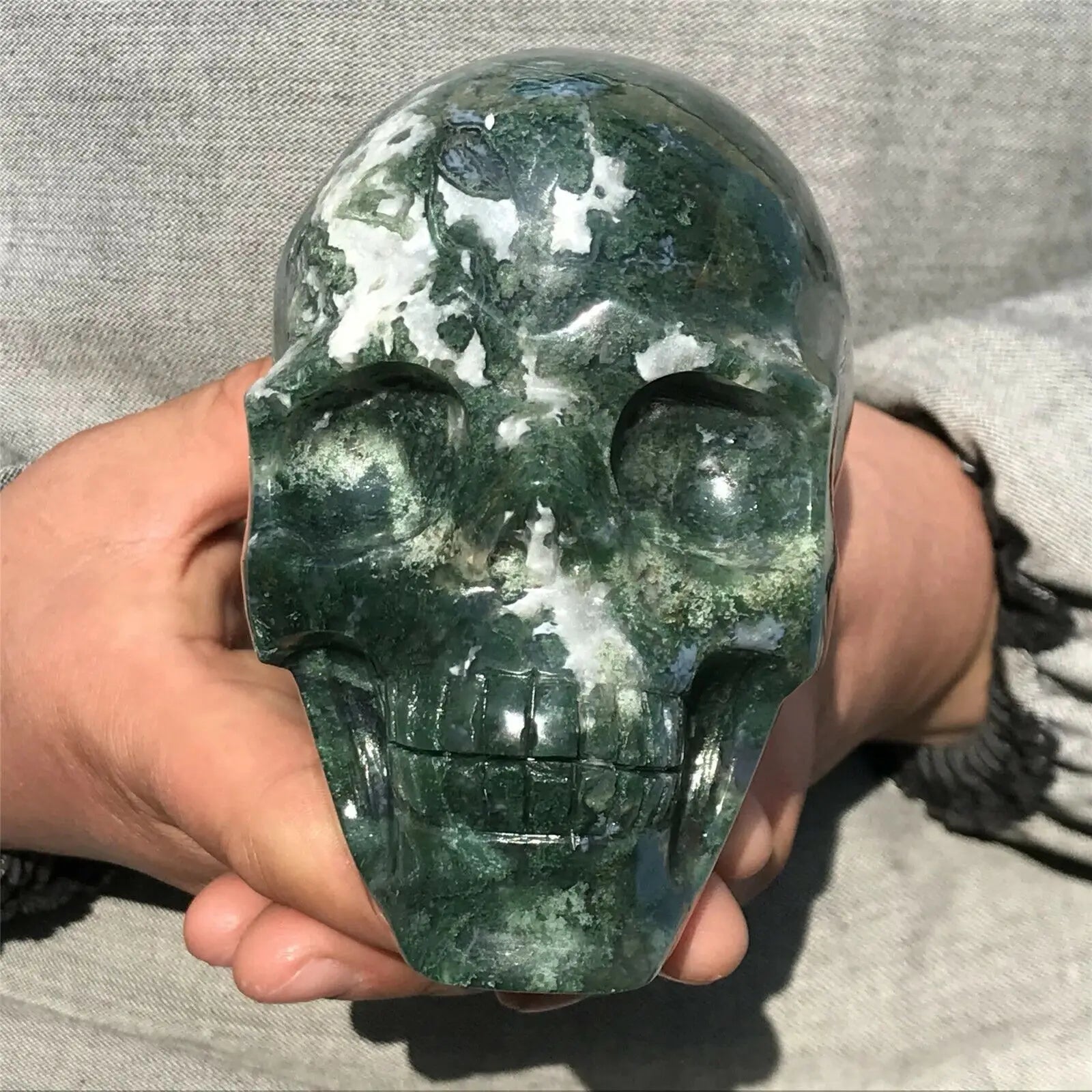 Natural Moss Agate Skull Crystal Quartz Mineral Specimen - Healing Energy Stone for Reiki, Meditation & Spiritual Decor - Unique Gemstone Gift for Collectors & Holistic Practitioners