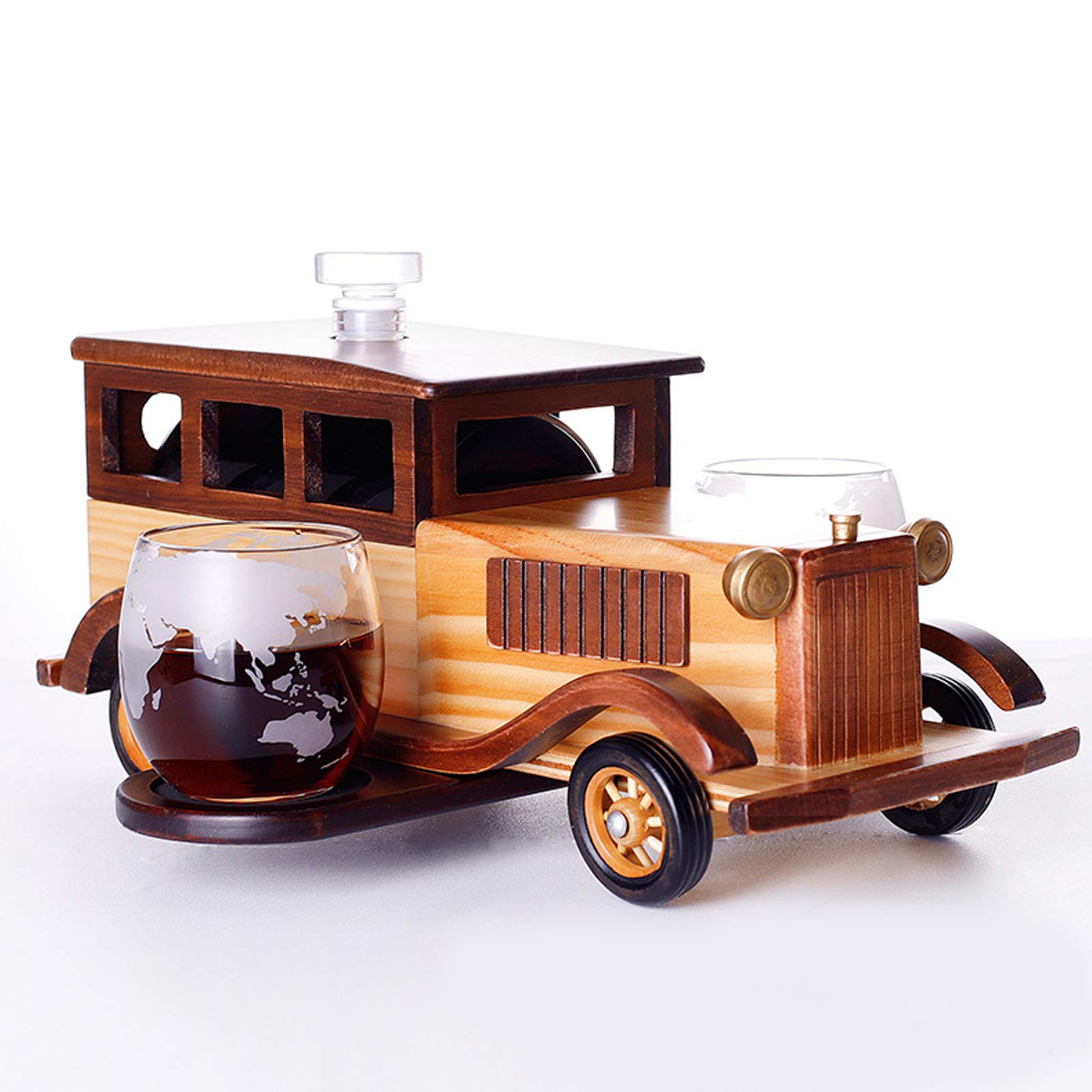 AIWKR 1000ml Whiskey Decanter Set with Pour Spout - Classic Car Design Wine Decanter with 2 Crystal Whiskey Glasses - Perfect Whiskey Gift Set for Men, Dad, Father's Day - Ideal for Home Bar, Parties & Whiskey Tasting Events