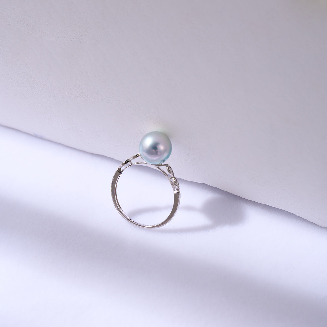 18K Gold Silver Blue Akoya Pearl Diamond Ring for Women - Elegant Bridal Jewelry, Anniversary Gift, Engagement Ring KR00106