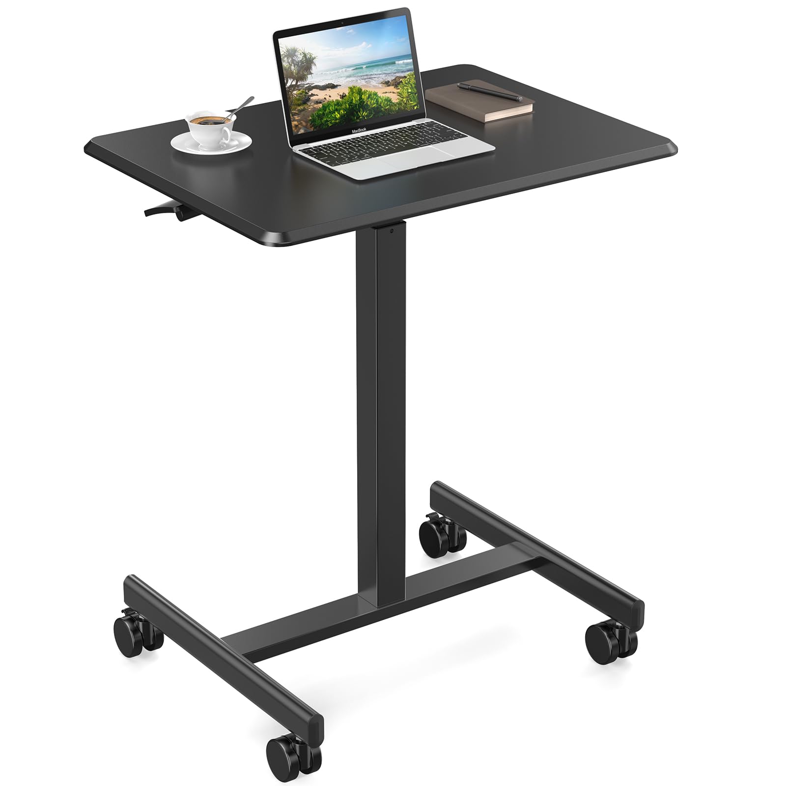 Adjustable Height Rolling Standing Desk - Mobile Overbed Table & Teacher Podium with Wheels, Portable Laptop Computer Cart for Home Office, Classroom, Dorm - Perfect for Remote Work, Online Teaching & Hospital Use