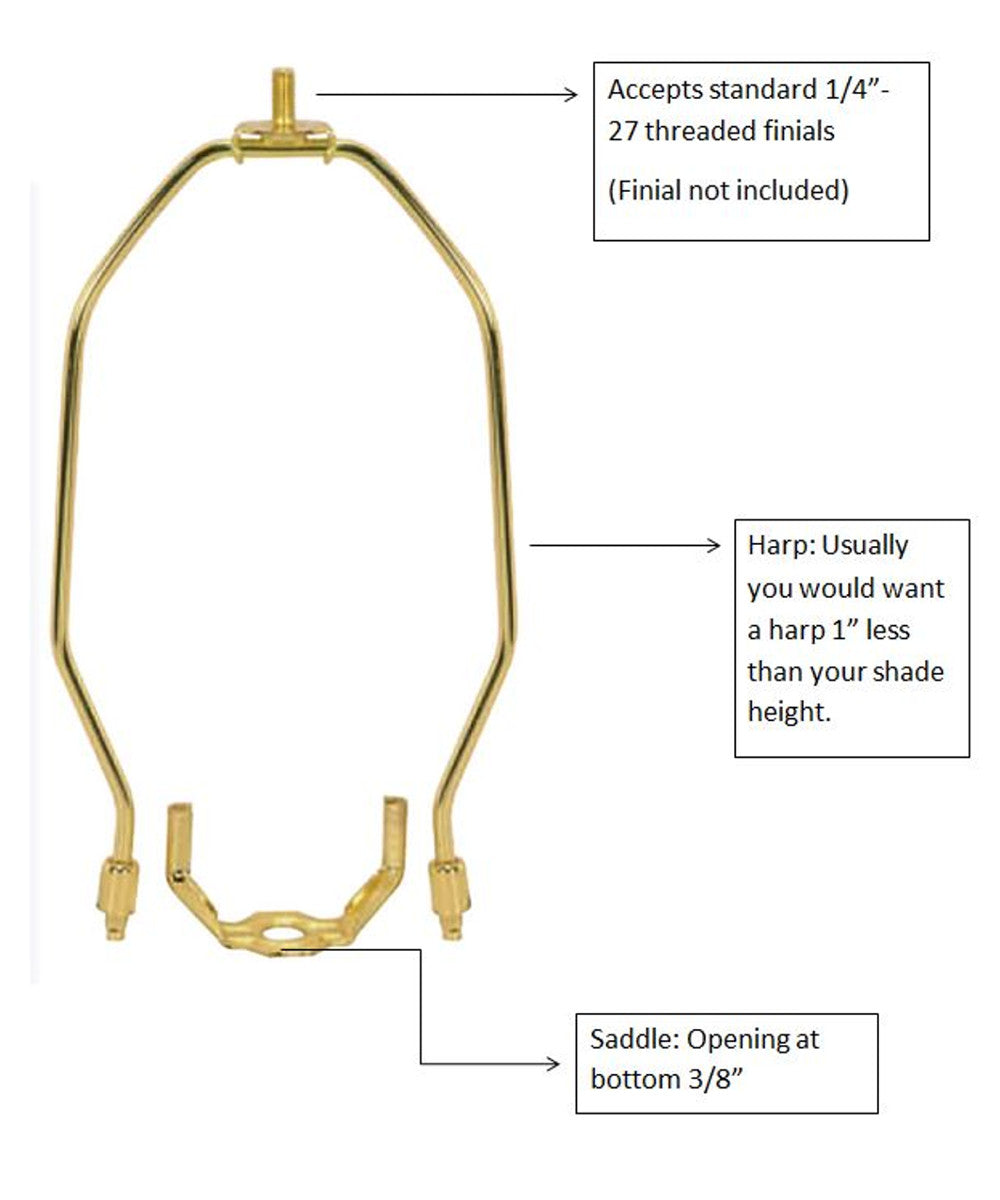 12H Polished Brass Heavy Duty Harp Fitter for Lamp Shades - Durable Lighting Hardware for Table Lamps, Floor Lamps & Chandeliers