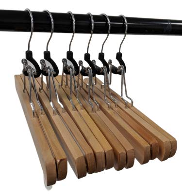 Pillowtex Adjustable Wooden Pants & Clothes Hangers - Set of 50 Natural Finish Hangers for Closet Organization & Space Saving - Perfect for Home, Laundry Room & Retail Stores