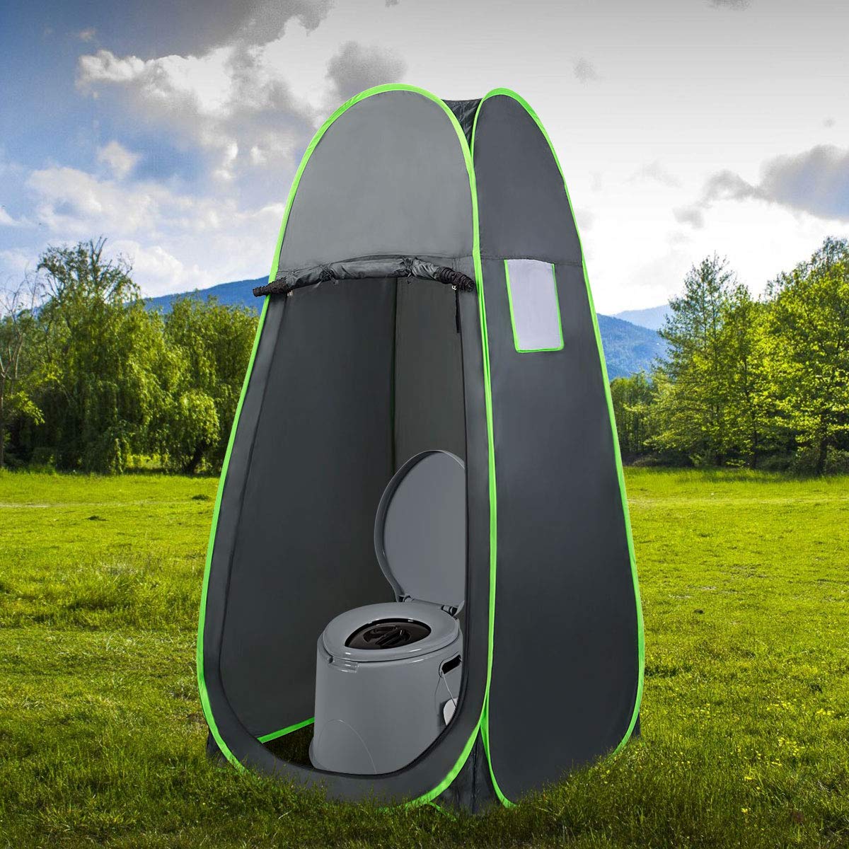 Portable Travel Toilet with Detachable Inner Bucket & Toilet Paper Holder - Lightweight Outdoor Camping Toilet for RV, Boating, Hiking & Emergency Use - Compact Indoor/Outdoor Commode (Gray) - Perfect for Camping Trips, Road Trips, Boating Adventures & Emergency Preparedness