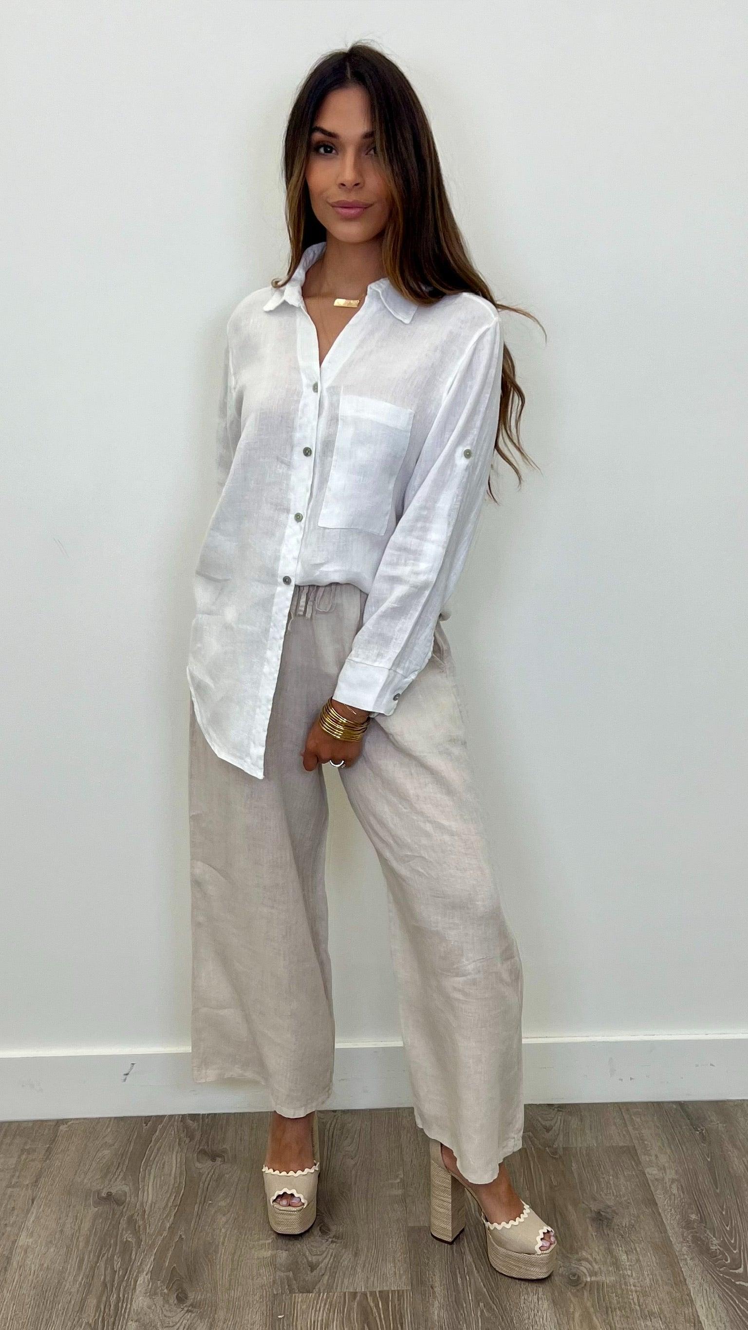 Lucia Linen Button Up Shirt for Women - Breathable Summer Blouse for Casual Wear & Office Outfits