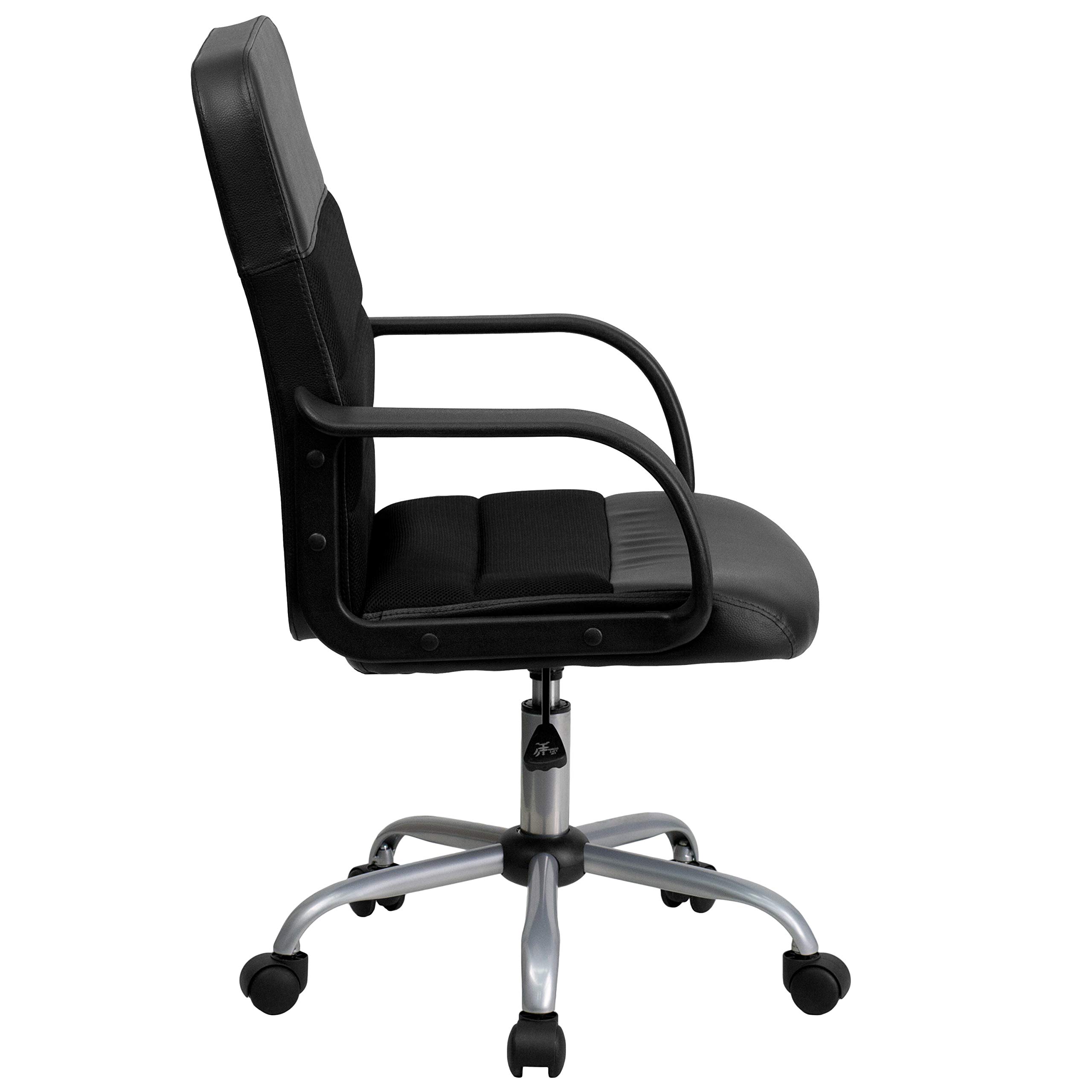 Flash Furniture Manor Mid-Back Swivel LeatherSoft Office Chair with Adjustable Height, Headrest & Padded Arms - Ergonomic Desk Chair for Home Office, Gaming & Workspace - Black