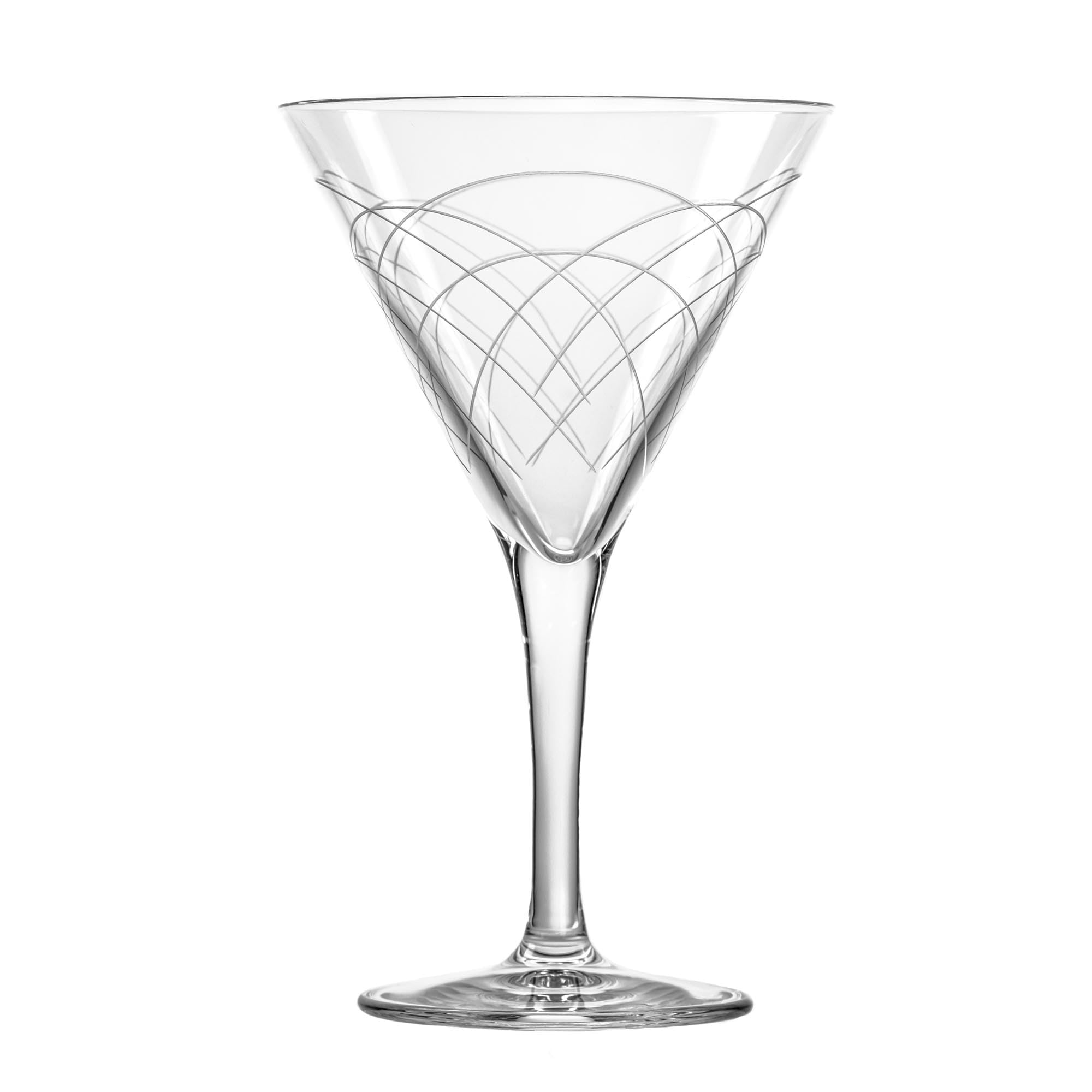 Rolf Glass Mid-Century Modern Martini Cocktail Glasses Set of 4 | 7.5 oz Lead-Free Crystal Clear Stemware | Diamond-Wheel Engraved Barware | USA Designed for Elegant Cocktail Parties & Home Entertaining