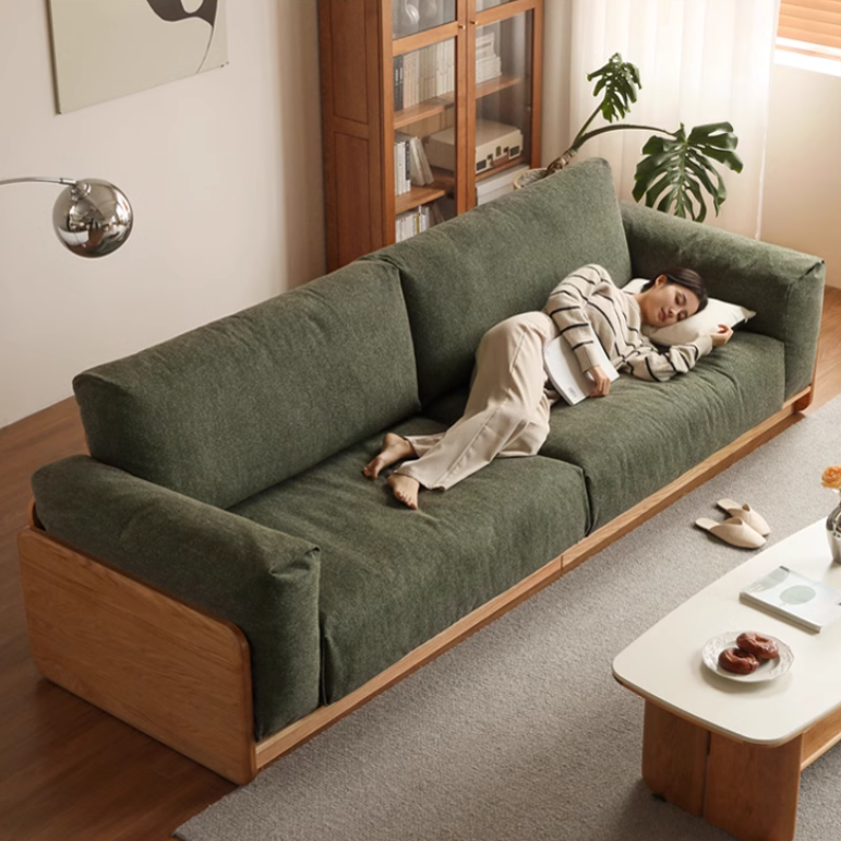 Modern Oak Solid Wood Straight Floor Sofa - Elegant & Durable Living Room Seating for Home, Office, or Lounge Areas