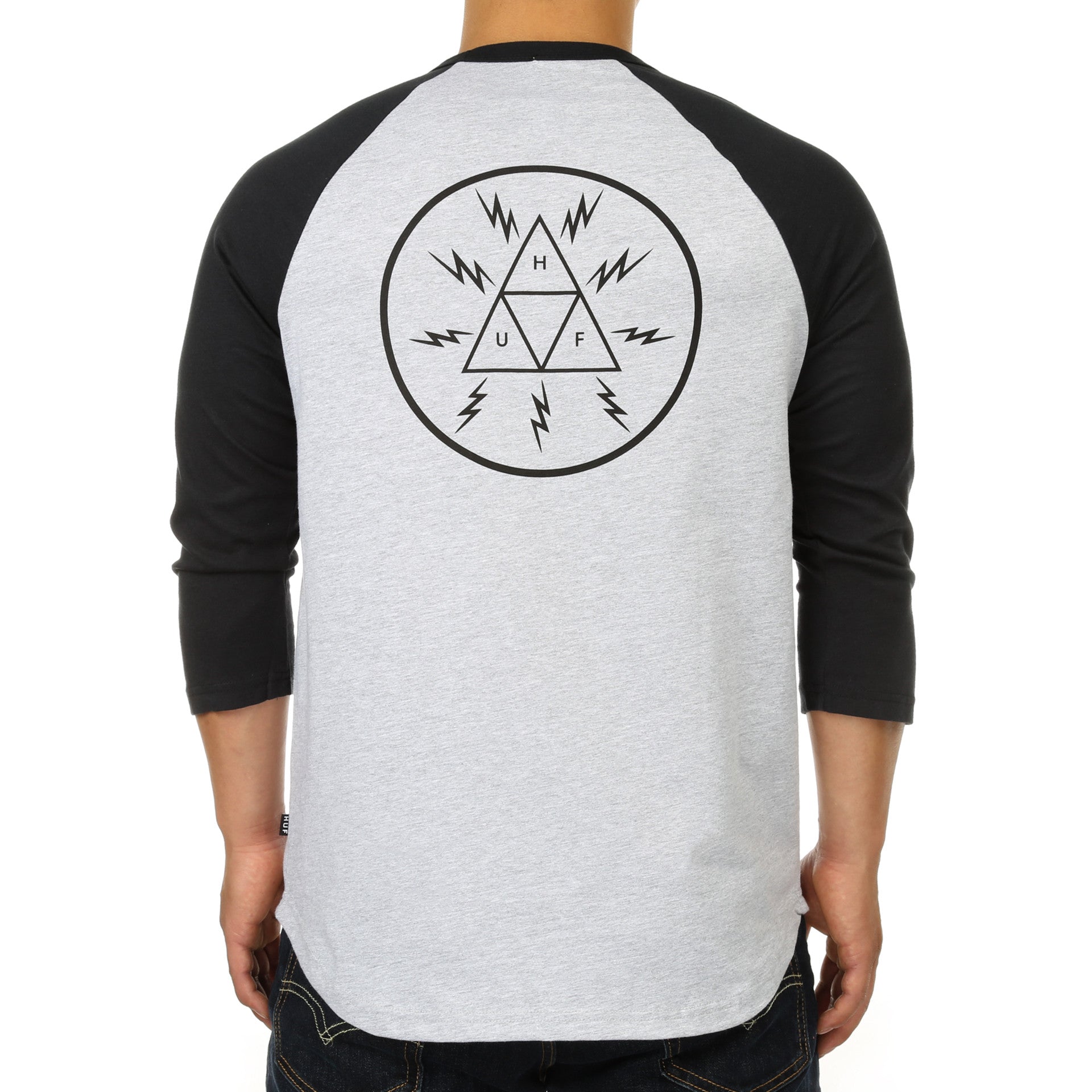 Huf Bolt Triangle Raglan Tee - Athletic Heather/Navy - Comfortable & Stylish Men's T-Shirt for Casual Wear & Street Fashion